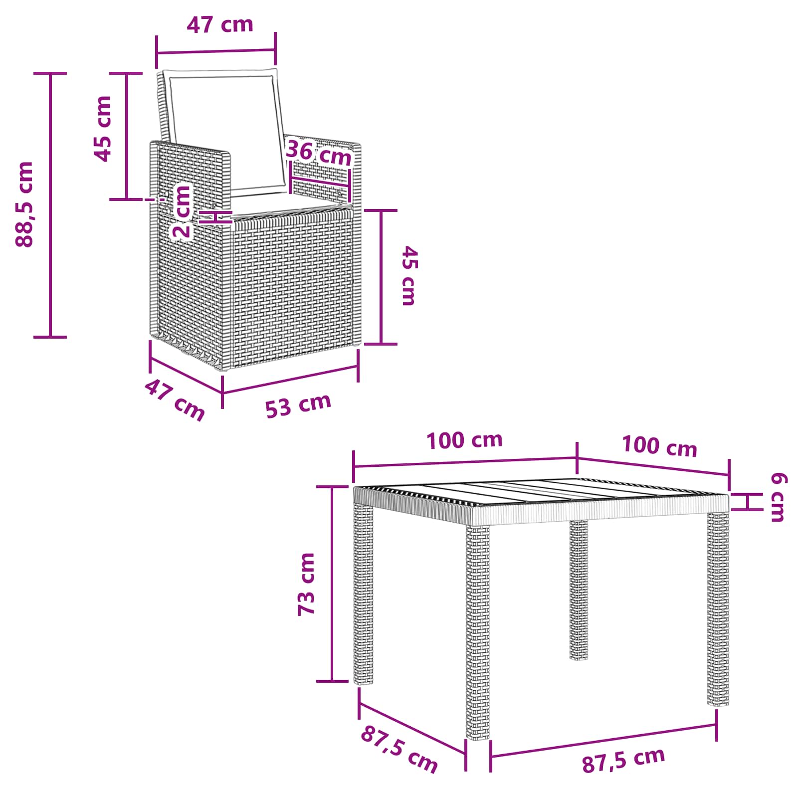 Conjunto de Comedor de Jardín 3 pcs Antracita y Crema PP