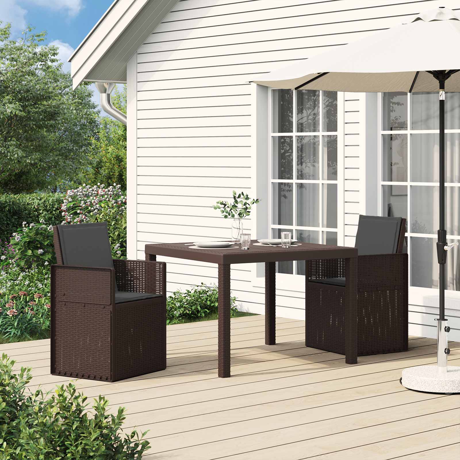 Conjunto de Comedor de Jardín 3 pcs Antracita y Crema PP