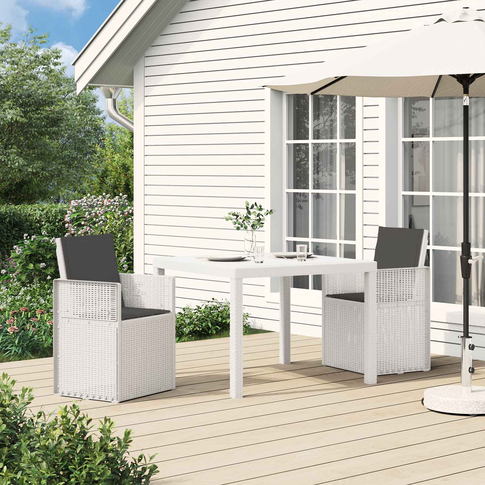 Conjunto de Comedor de Jardín 3 pcs Antracita y Crema PP