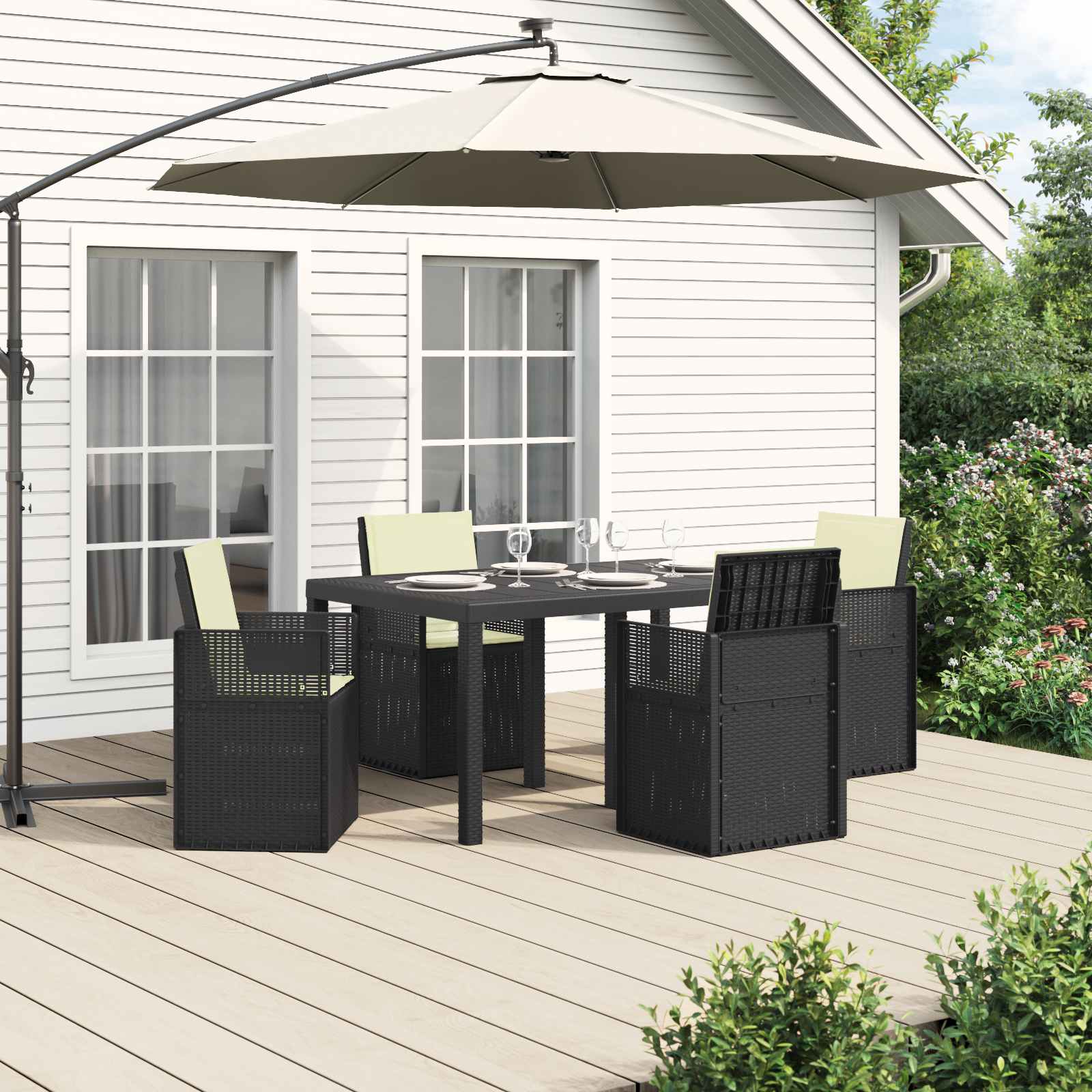 Conjunto de Comedor de Jardín 3 pcs Antracita y Crema PP