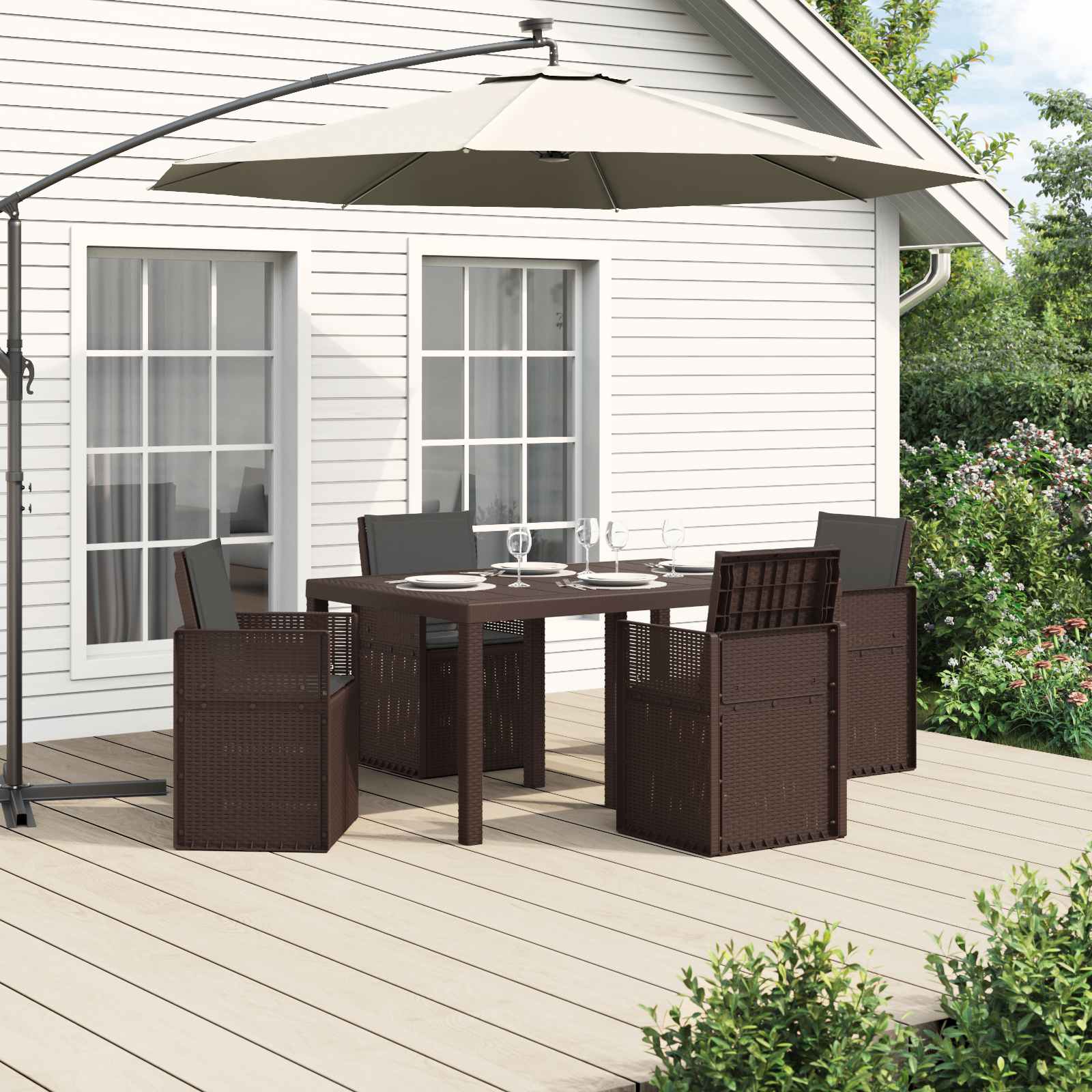 Conjunto de Comedor de Jardín 3 pcs Antracita y Crema PP