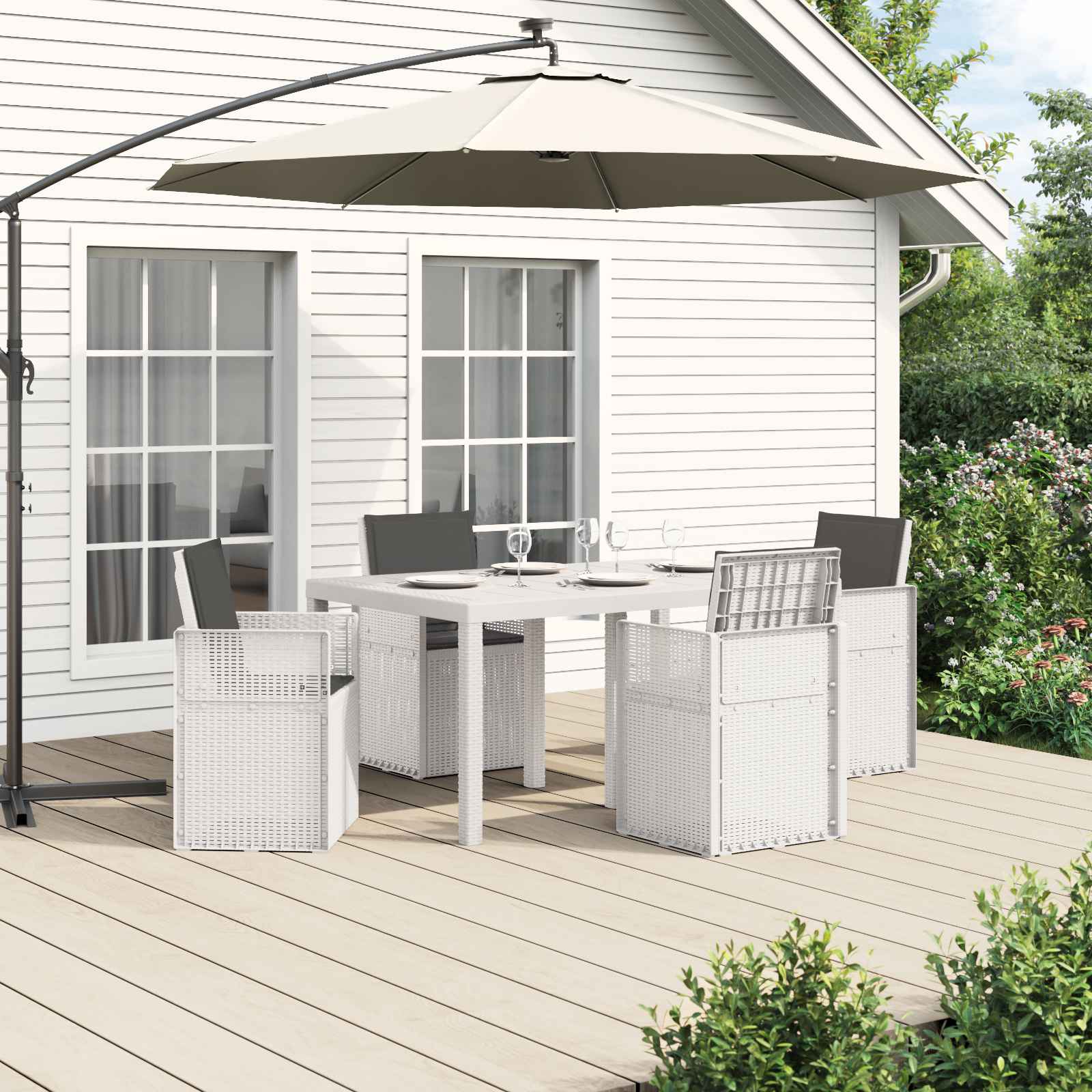 Conjunto de Comedor de Jardín 3 pcs Antracita y Crema PP