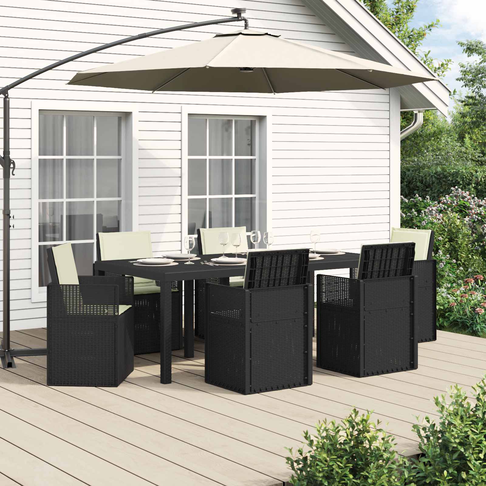 Conjunto de Comedor de Jardín 3 pcs Antracita y Crema PP
