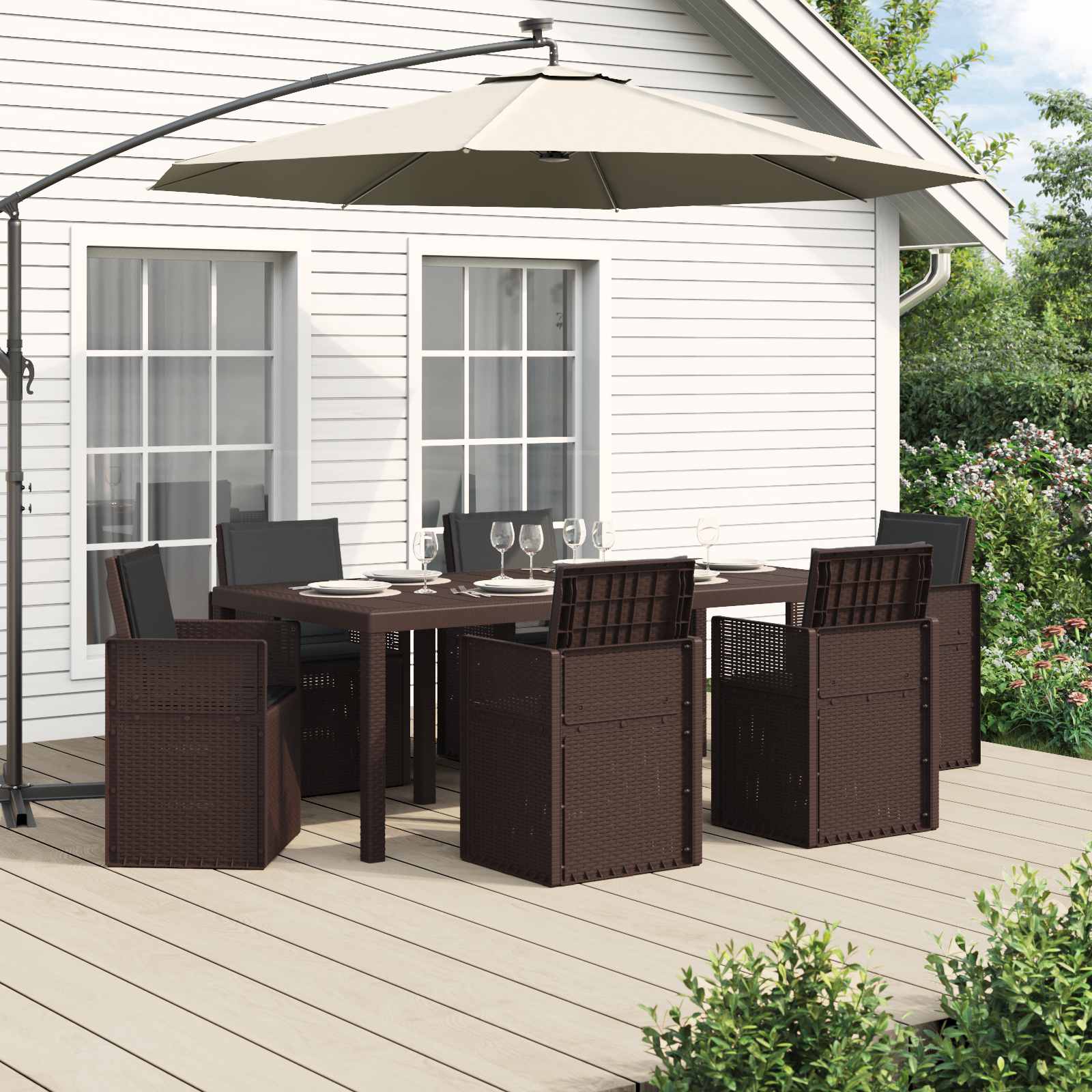 Conjunto de Comedor de Jardín 3 pcs Antracita y Crema PP