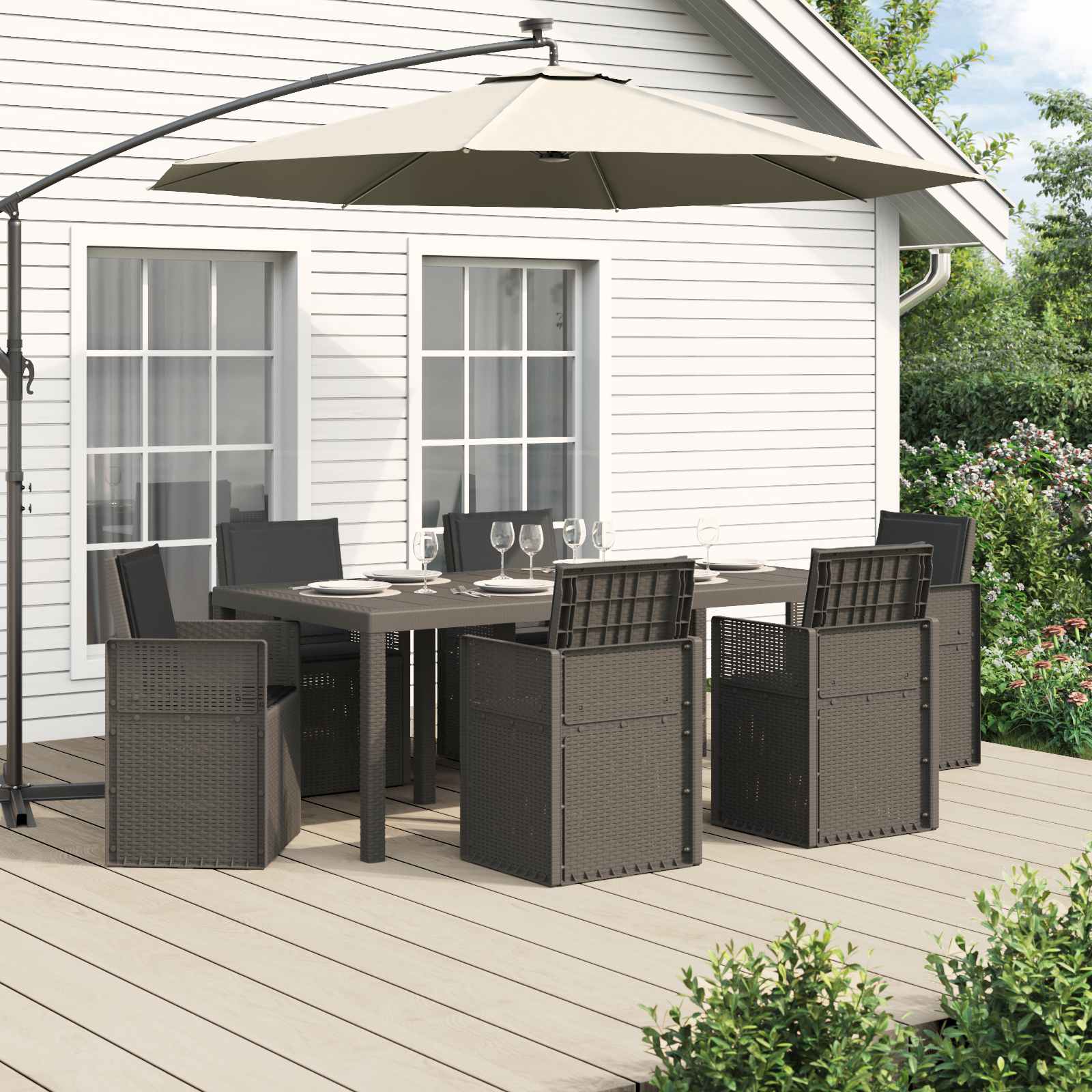 Conjunto de Comedor de Jardín 3 pcs Antracita y Crema PP
