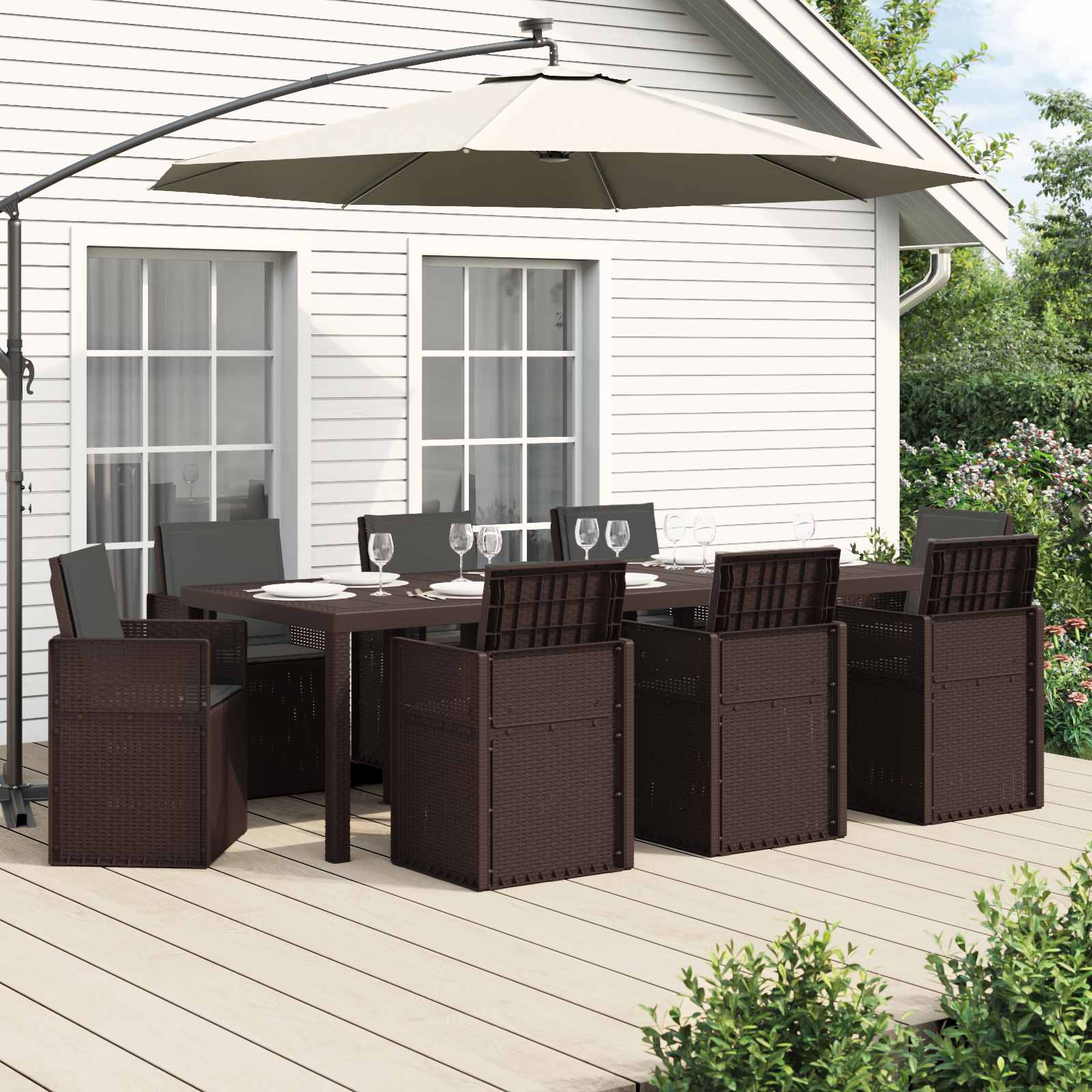Conjunto de Comedor de Jardín 3 pcs Antracita y Crema PP