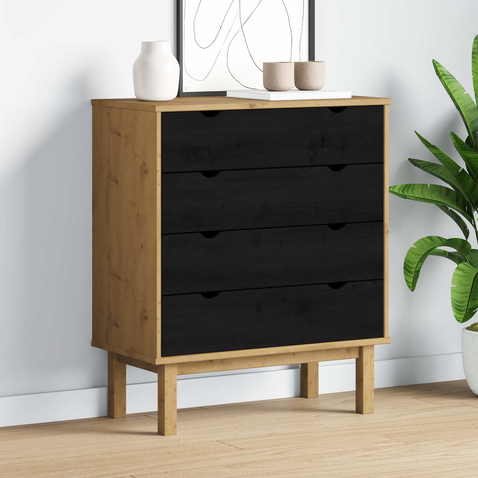 Cajonera OTTA Negro 76,5 x 39,5 x 90 cm Madera de Pino Maciza