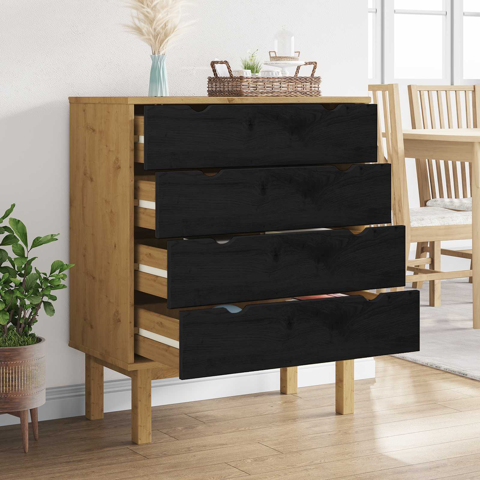 Cajonera OTTA Negro 76,5 x 39,5 x 90 cm Madera de Pino Maciza