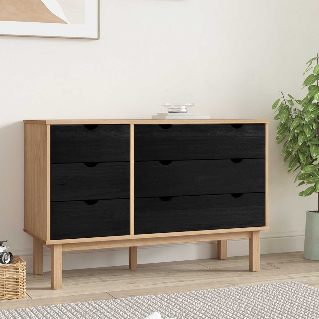Cajonera OTTA Negro 111 x 43 x 73,5 cm Madera de Pino Maciza