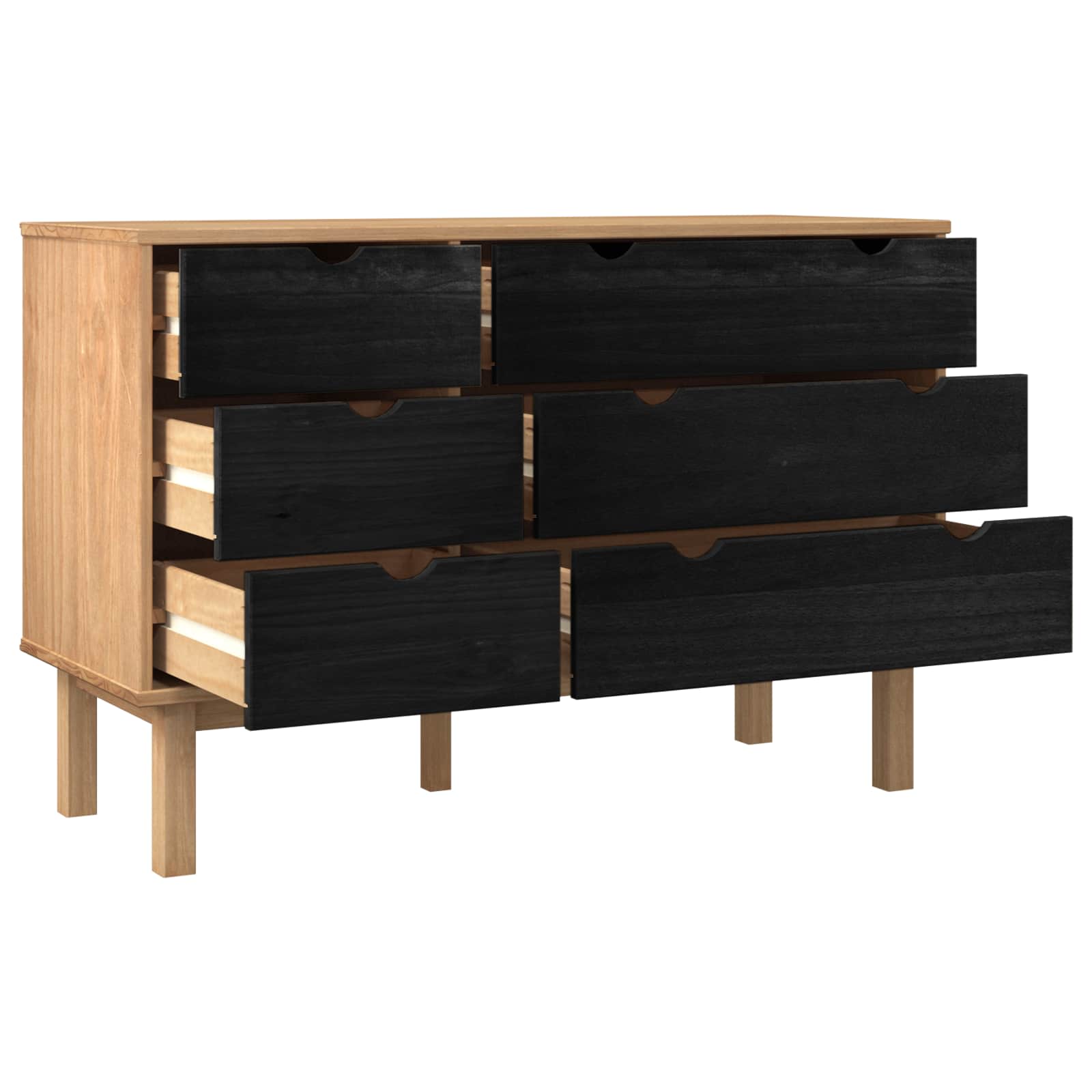 Cajonera OTTA Negro 111 x 43 x 73,5 cm Madera de Pino Maciza