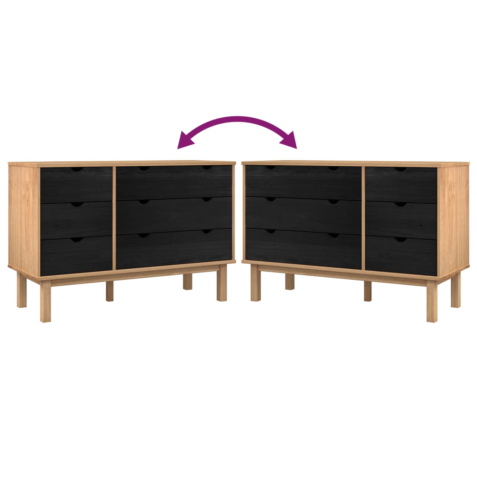 Cajonera OTTA Negro 111 x 43 x 73,5 cm Madera de Pino Maciza