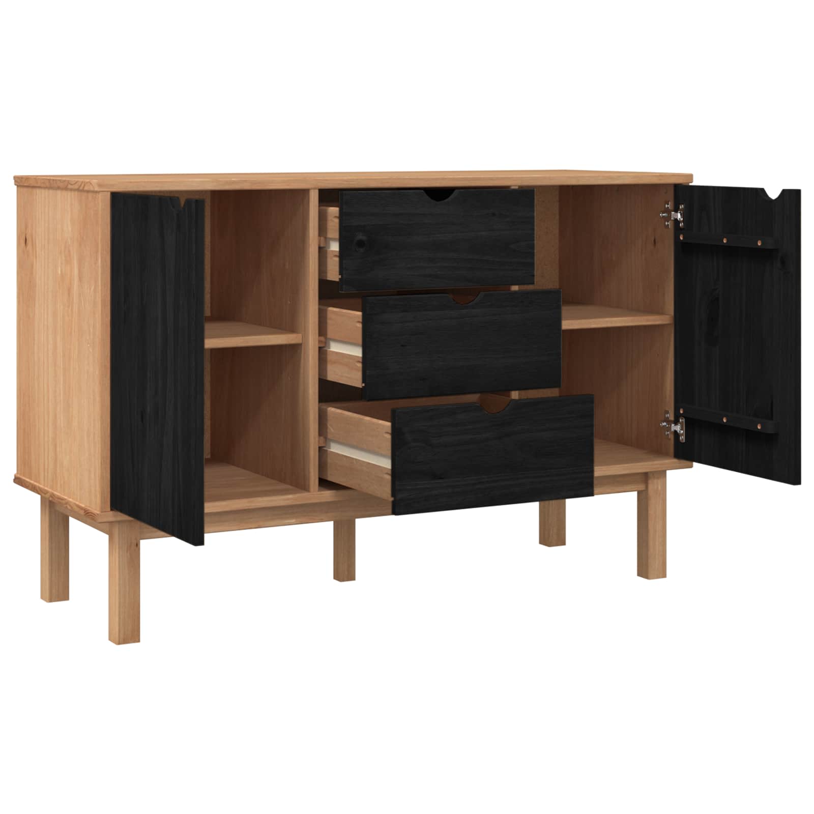 Aparador OTTA Negro 113,5 x 43 x 73 cm Madera de Pino Maciza