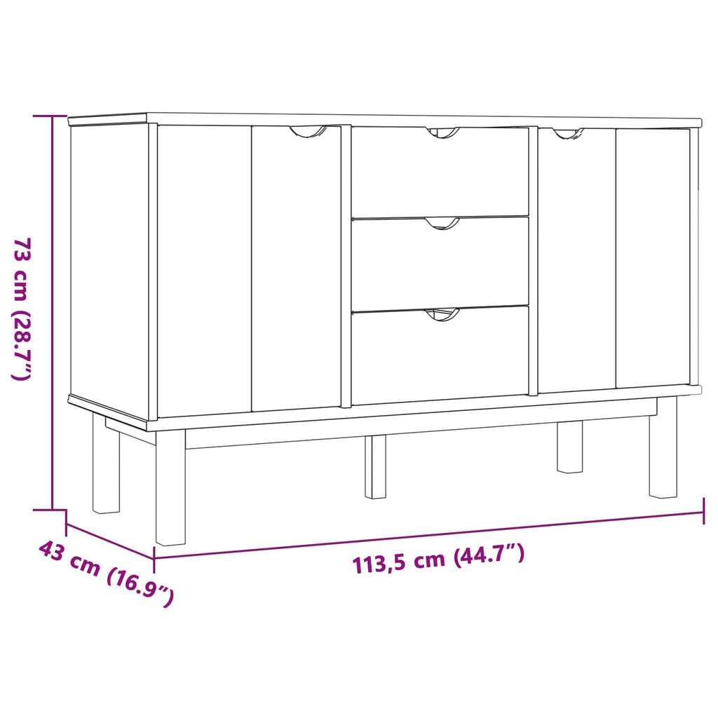 Aparador OTTA Negro 113,5 x 43 x 73 cm Madera de Pino Maciza