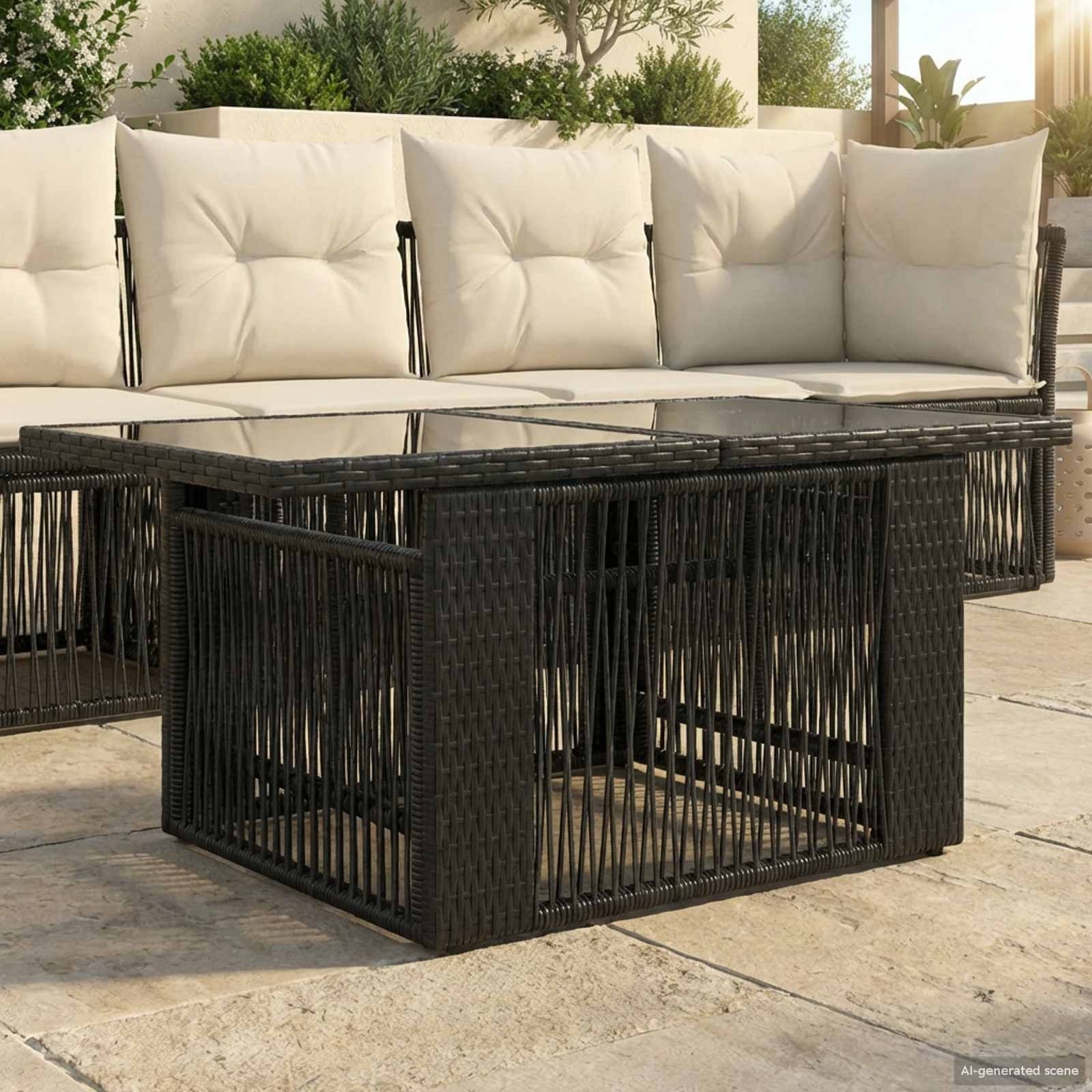 Garden Table Beige 100 x 55 x 37 cm PE Rattan and Glass