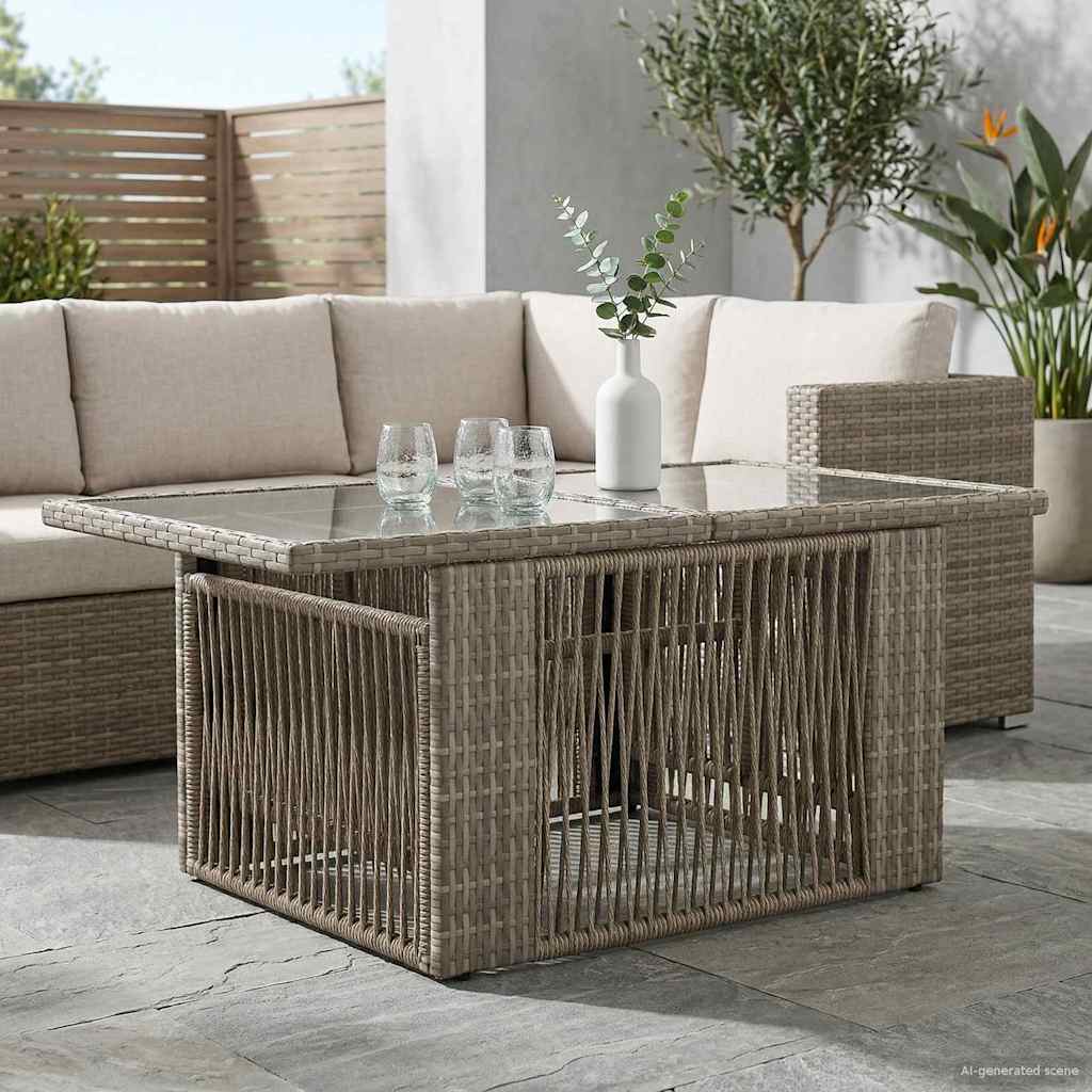 Garden Table Beige 100 x 55 x 37 cm PE Rattan and Glass