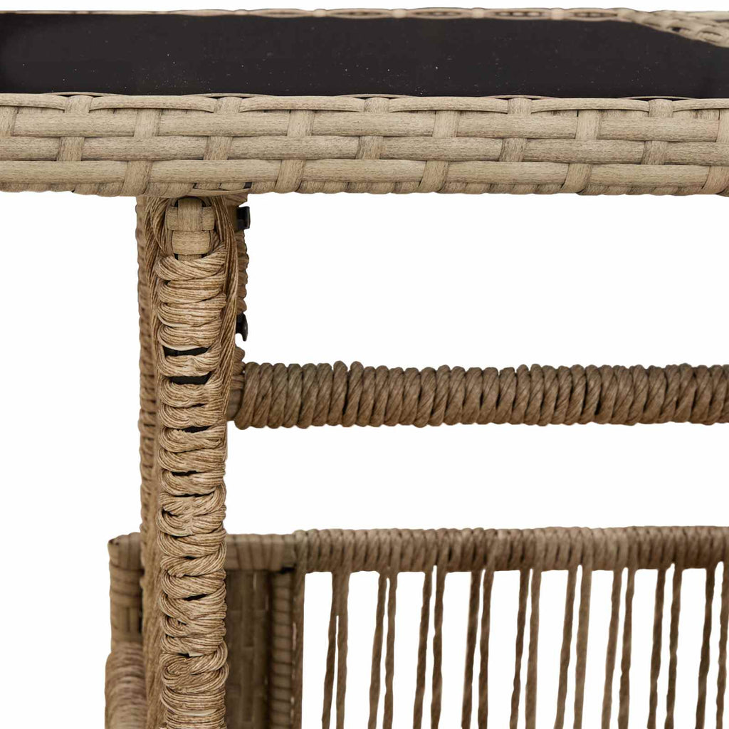 Mesa de Jardín Beige 100 x 55 x 37 cm Rattan PE y Cristal
