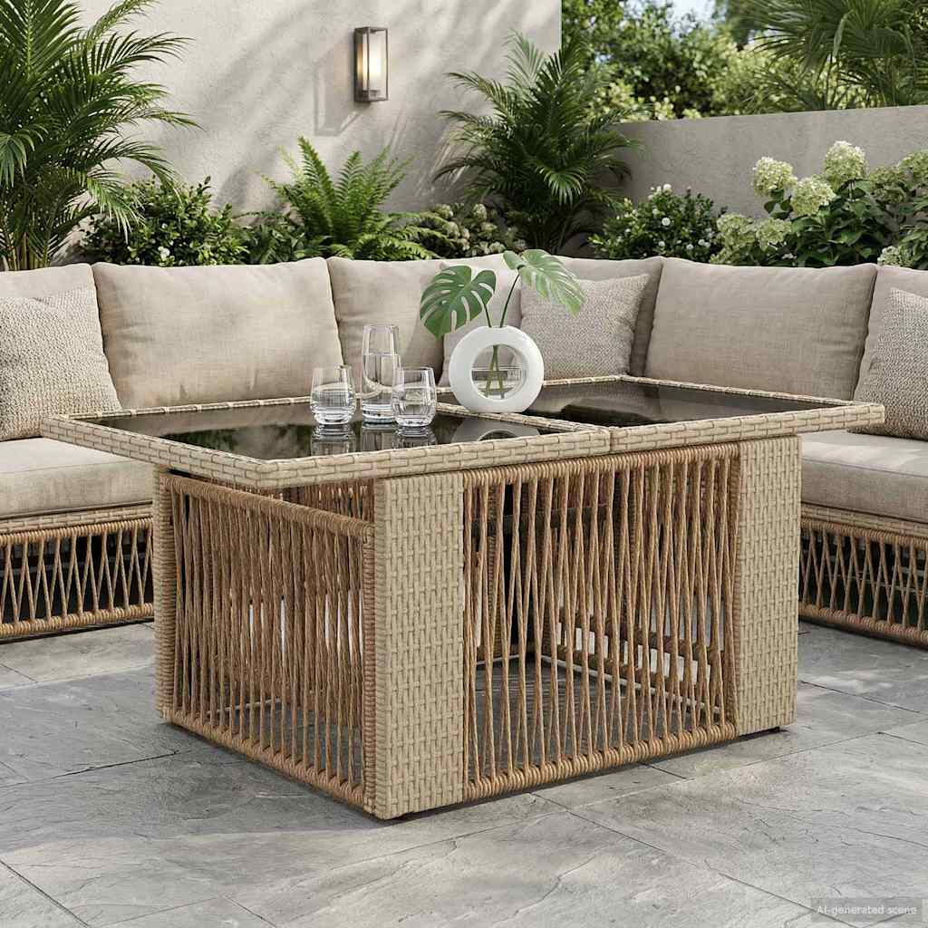 Mesa de Jardín Beige 100 x 55 x 37 cm Rattan PE y Cristal