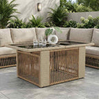 Mesa de Jardín Beige 100 x 55 x 37 cm Rattan PE y Cristal