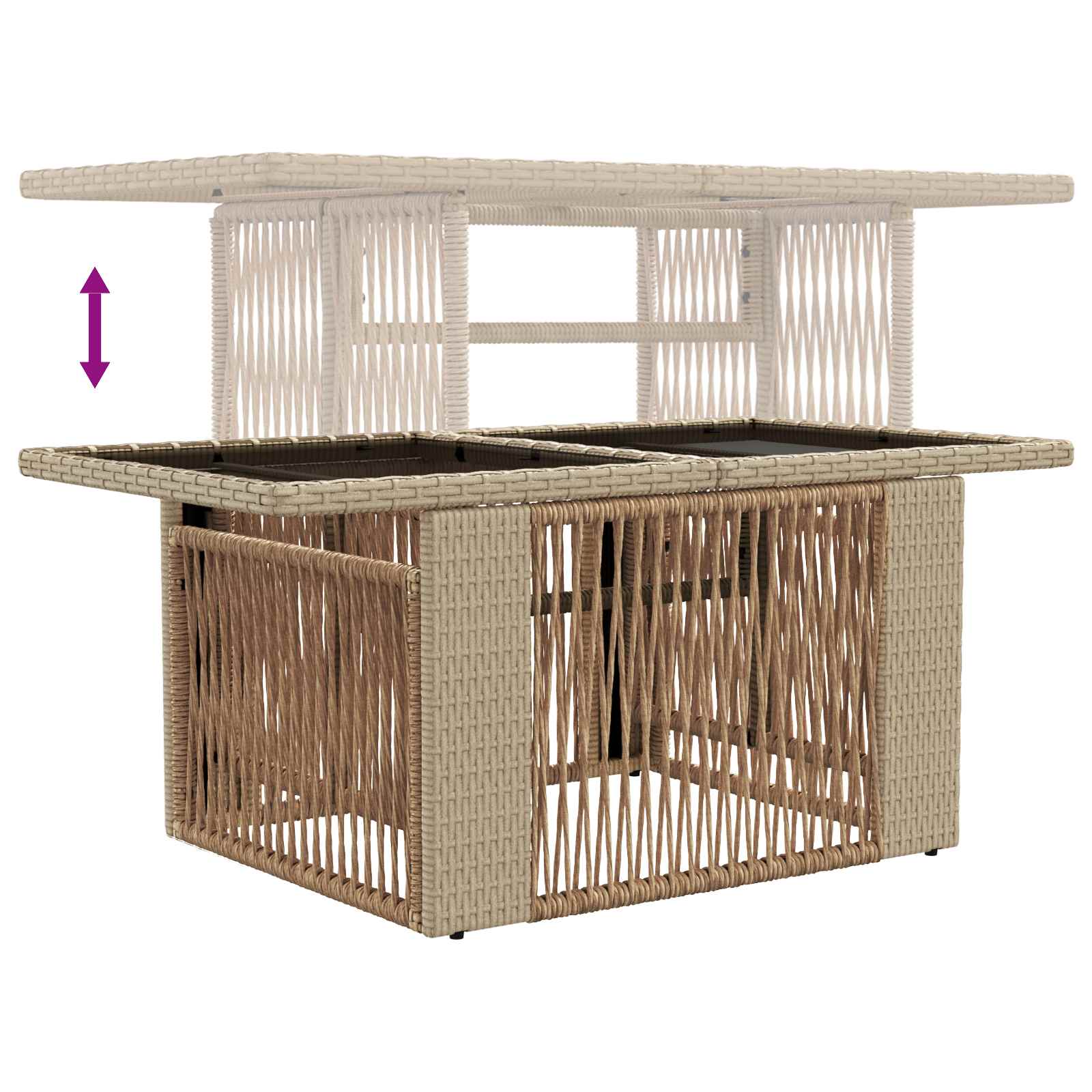 Mesa de Jardín Beige 100 x 55 x 37 cm Rattan PE y Cristal