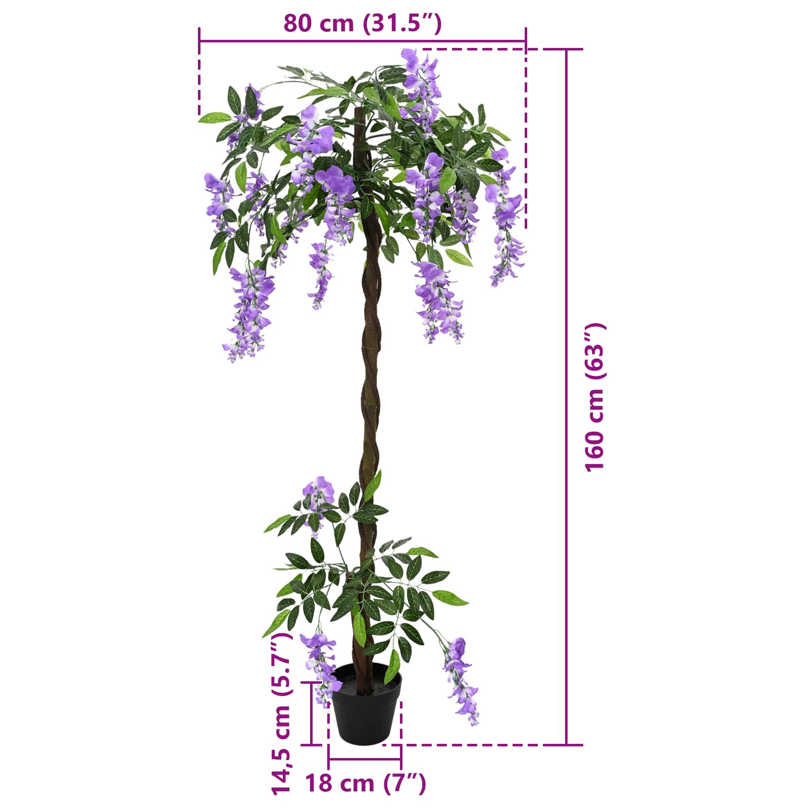 Árbol de Flores de Frijol Artificial Morado 80 x 18 x 160 cm