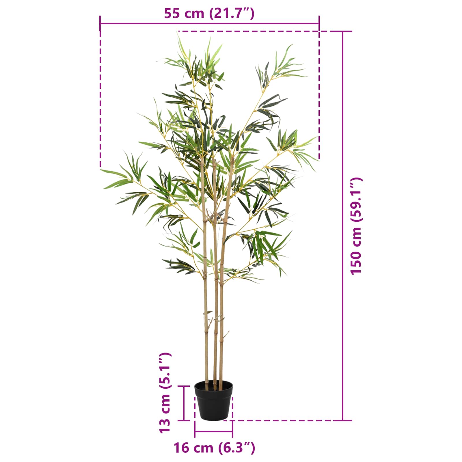 Árbol de Bambú Artificial Verde 55 x 16 x 150 cm Tela y Bambú