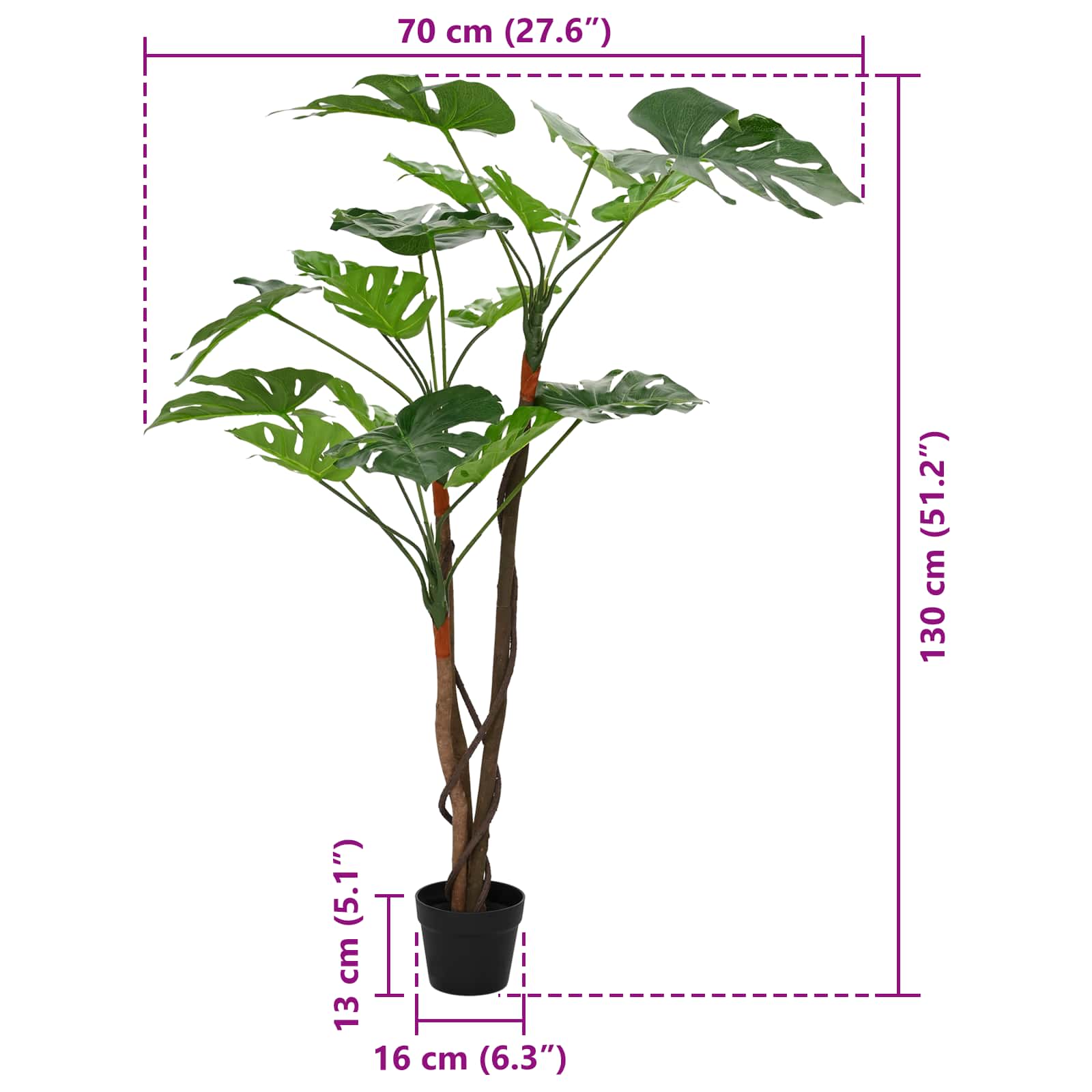 Planta Artificial Monstera Verde 70 x 16 x 130 cm Tela y madera