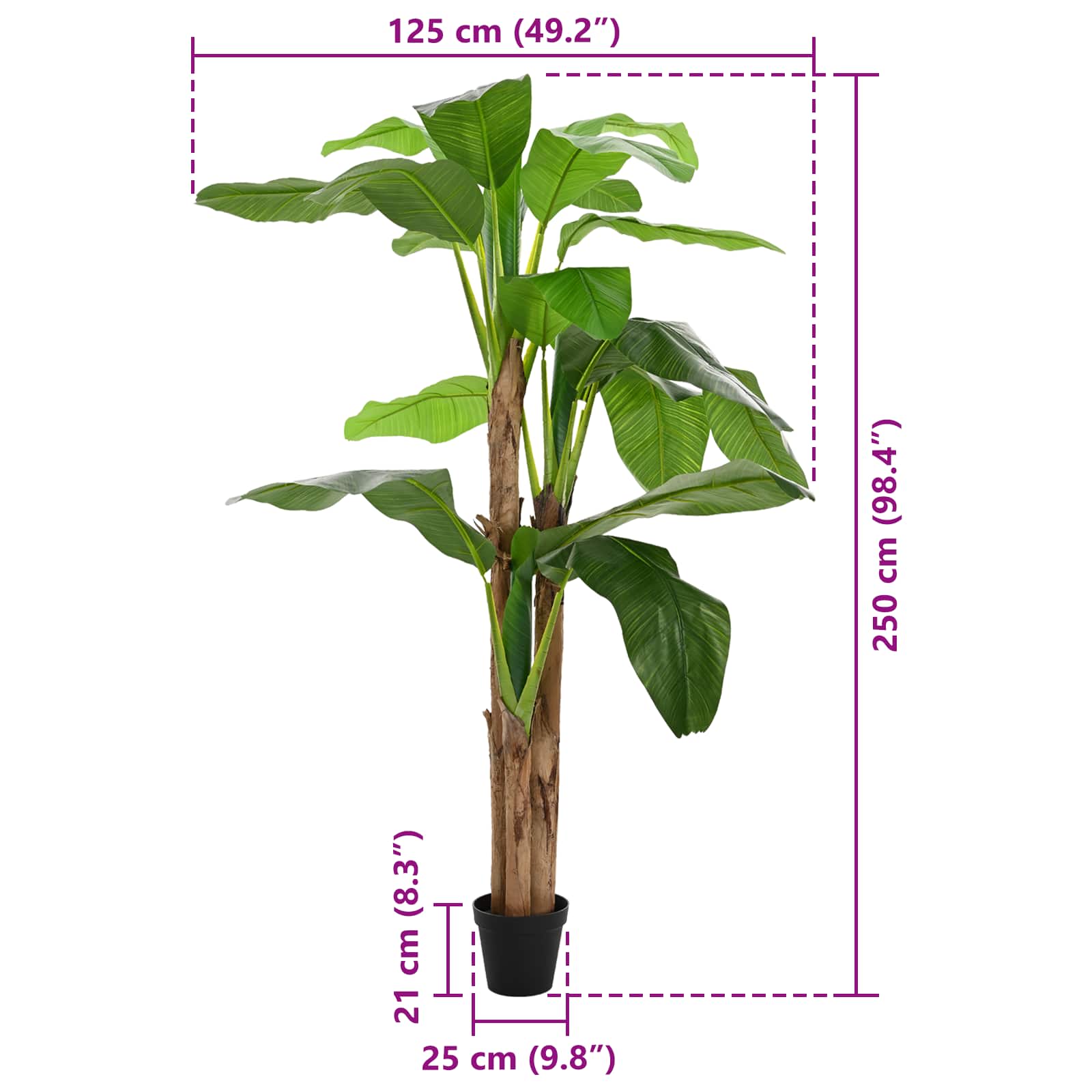 Árbol de banana artificial Verde 125 x 25 x 250 cm Tela y Bambú