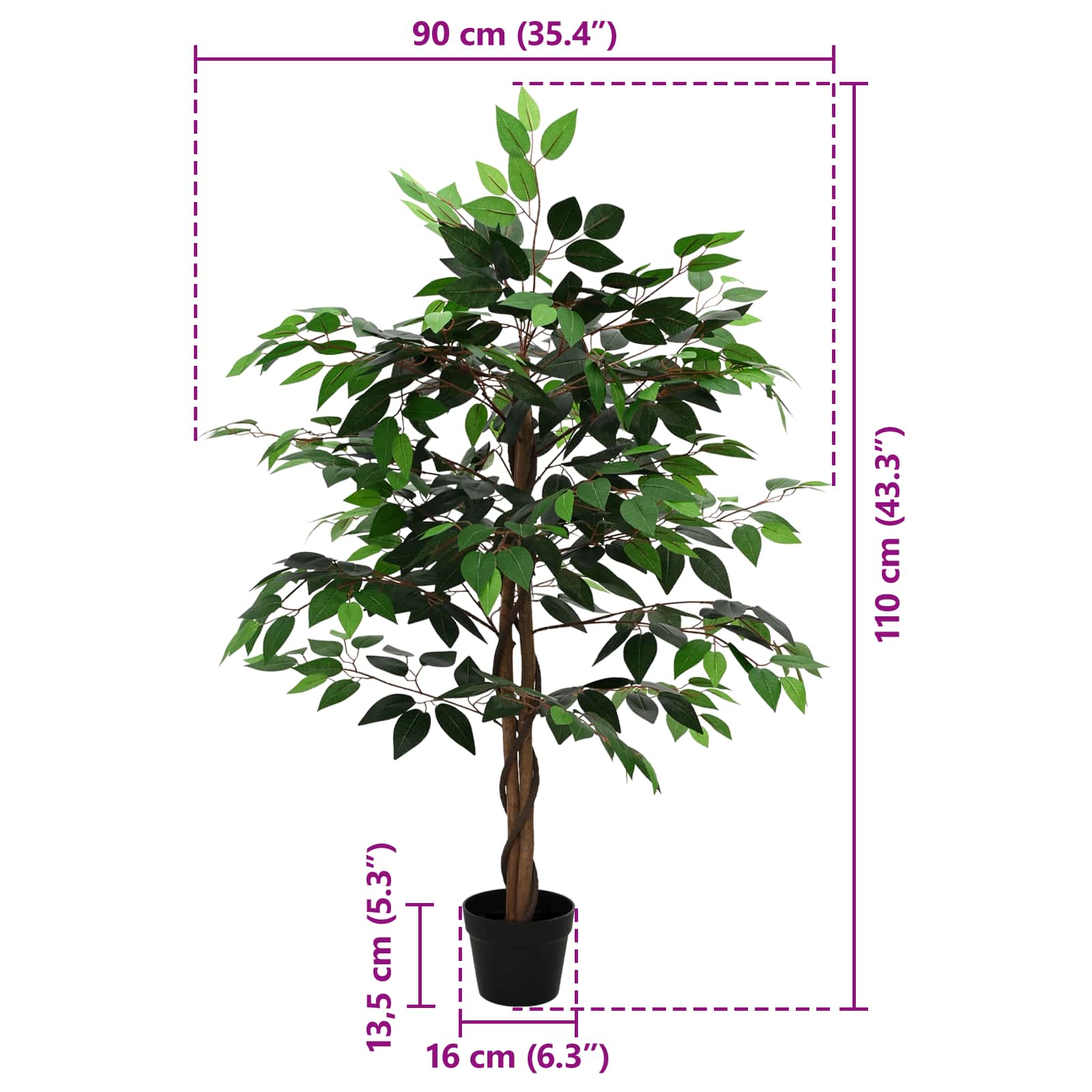 Planta Ficus Artificial Verde 90 x 16 x 110 cm Tela y madera