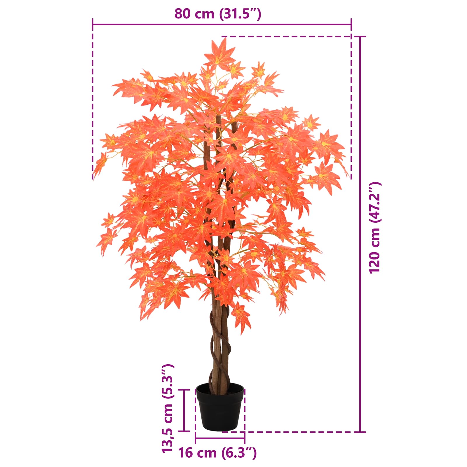 Árbol de Arce Artificial Rojo 80 x 16 x 120 cm Tela y madera