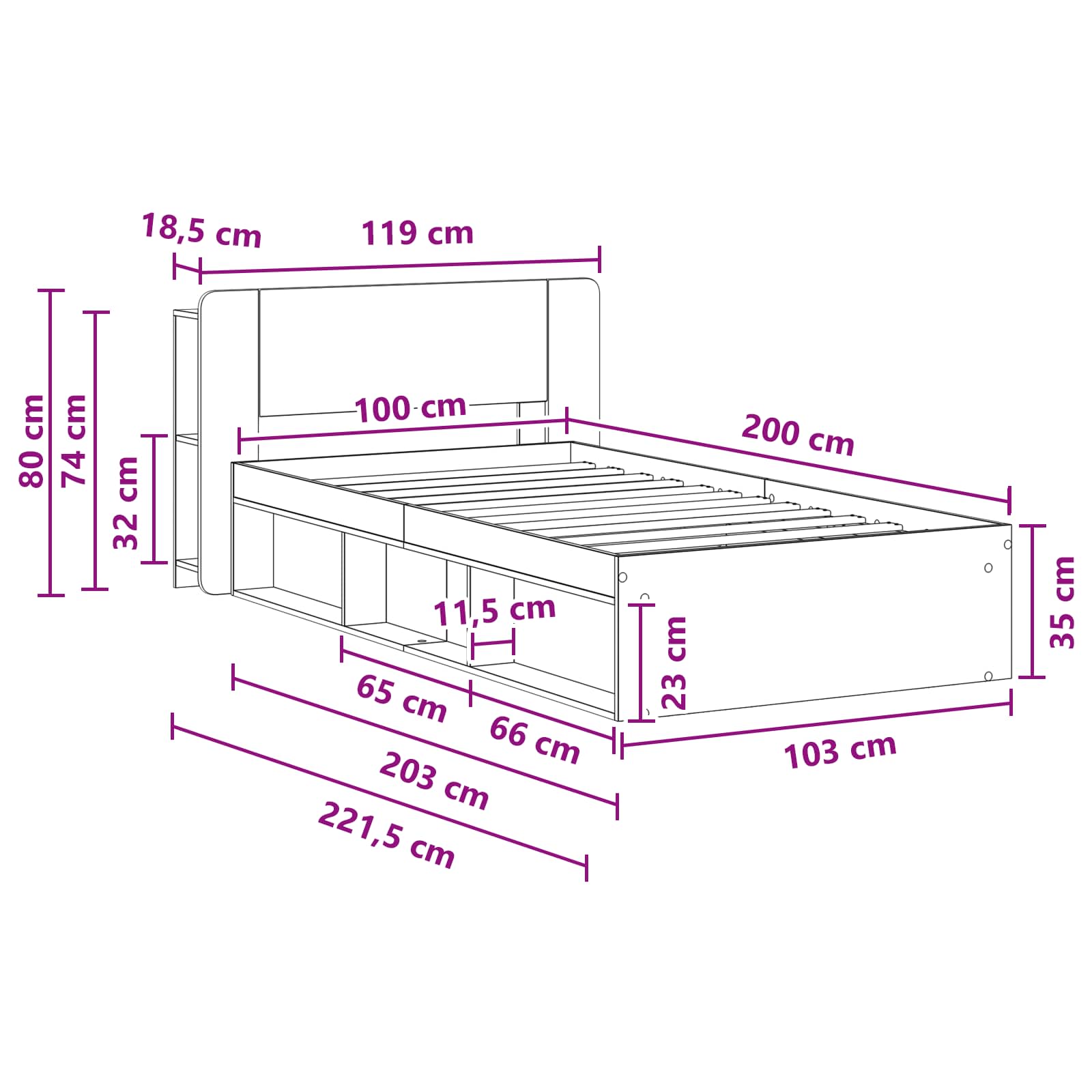 Estructura de cama con almacenamiento Blanco 100 x 200 cm