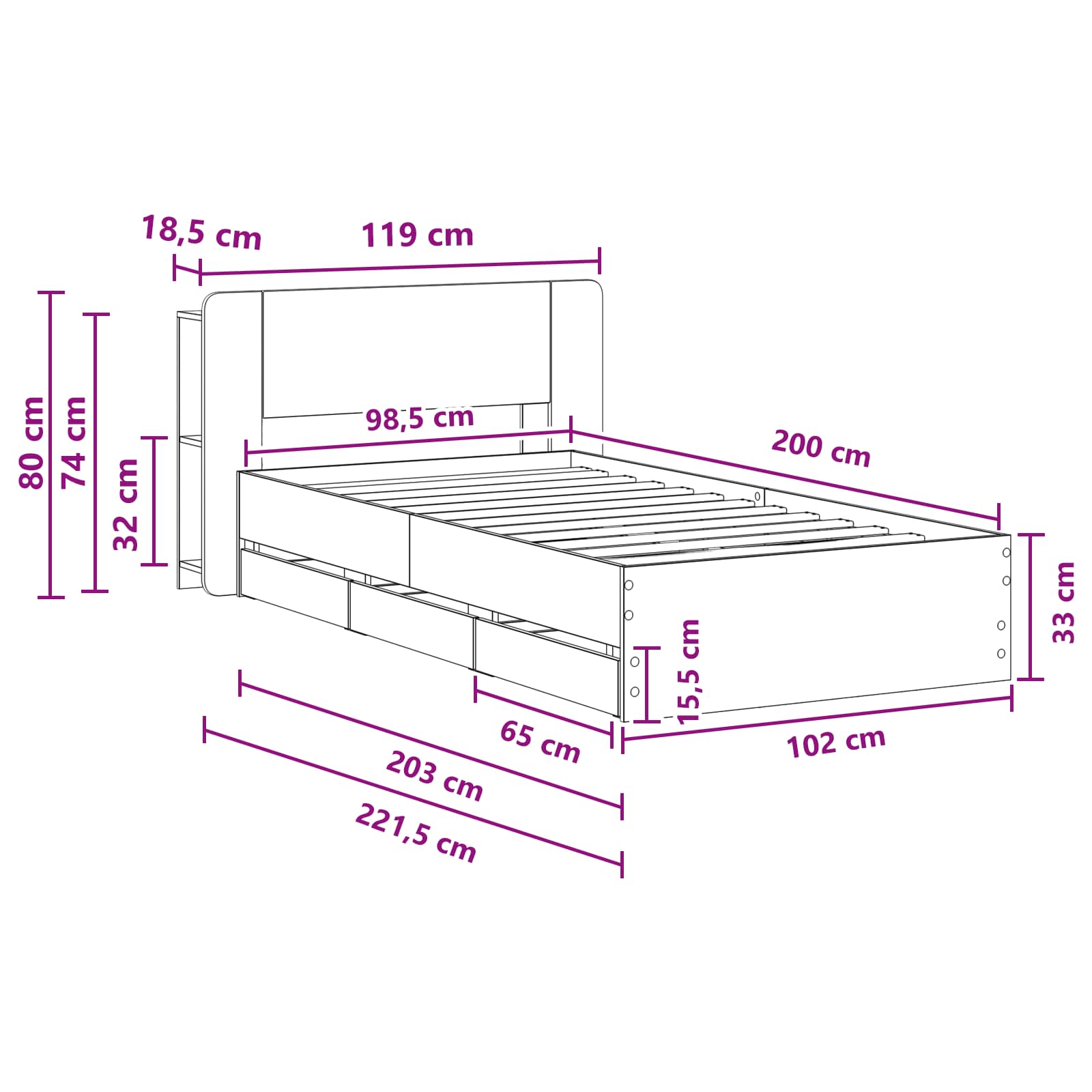 Estructura de cama con almacenamiento Blanco 100 x 200 cm
