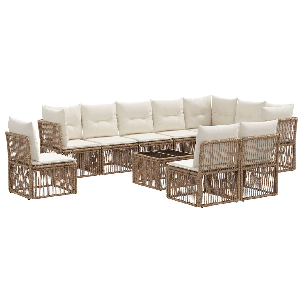 Conjunto de sofás de jardín 11 pcs Beige ratán sintético