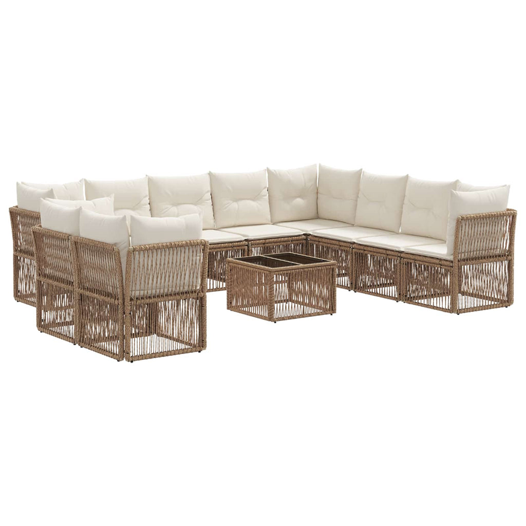 Conjunto de sofás de jardín 11 pcs Beige ratán sintético