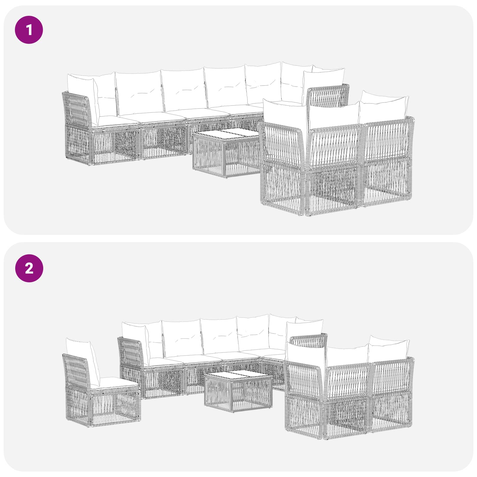 Conjunto de sofás de jardín 9 pcs Beige ratán sintético