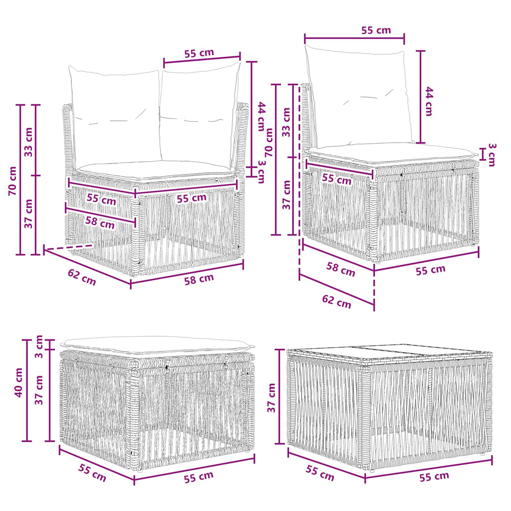 Conjunto de sofás de jardín 11 pcs Beige ratán sintético