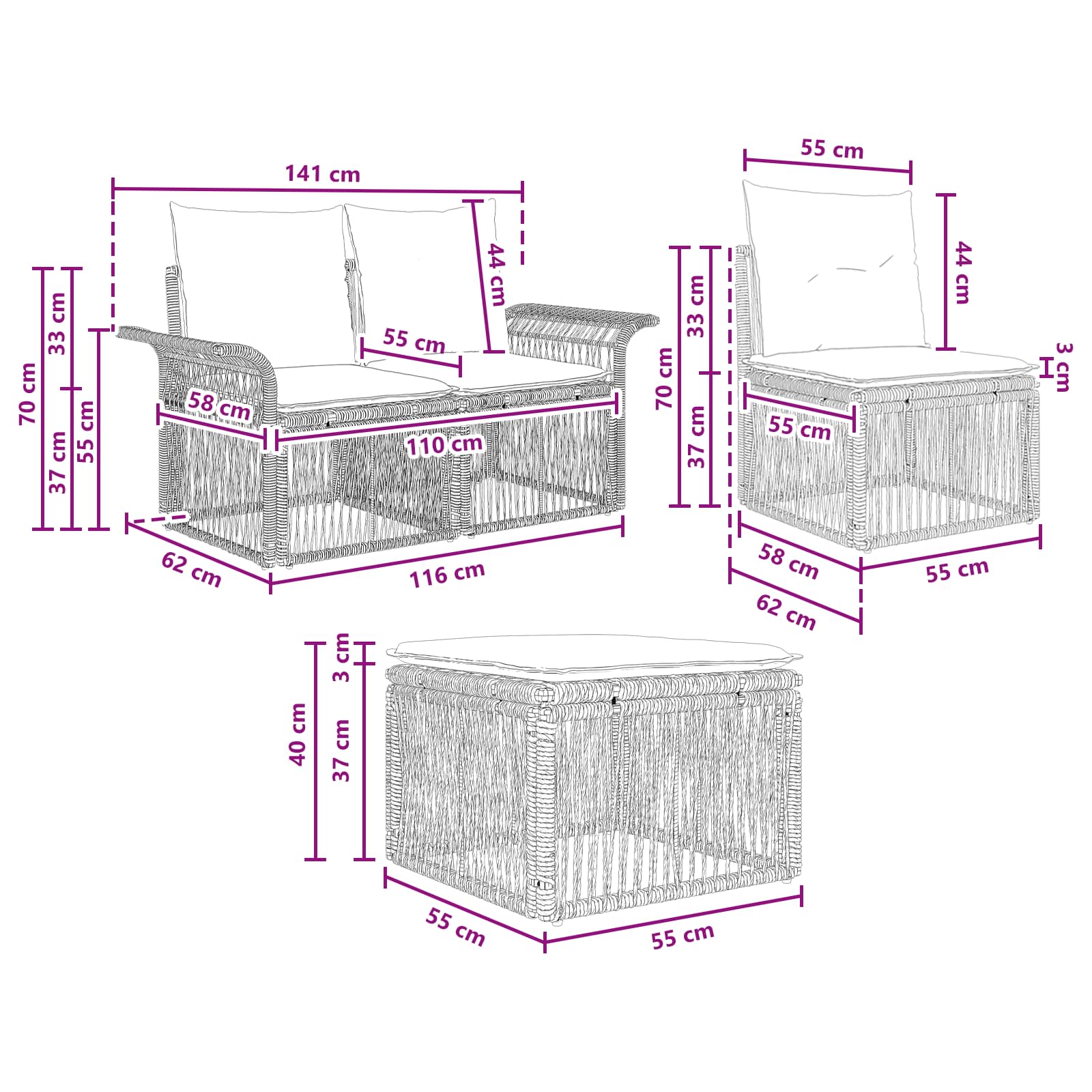 Conjunto de sofás de jardín 5 pcs Beige ratán sintético