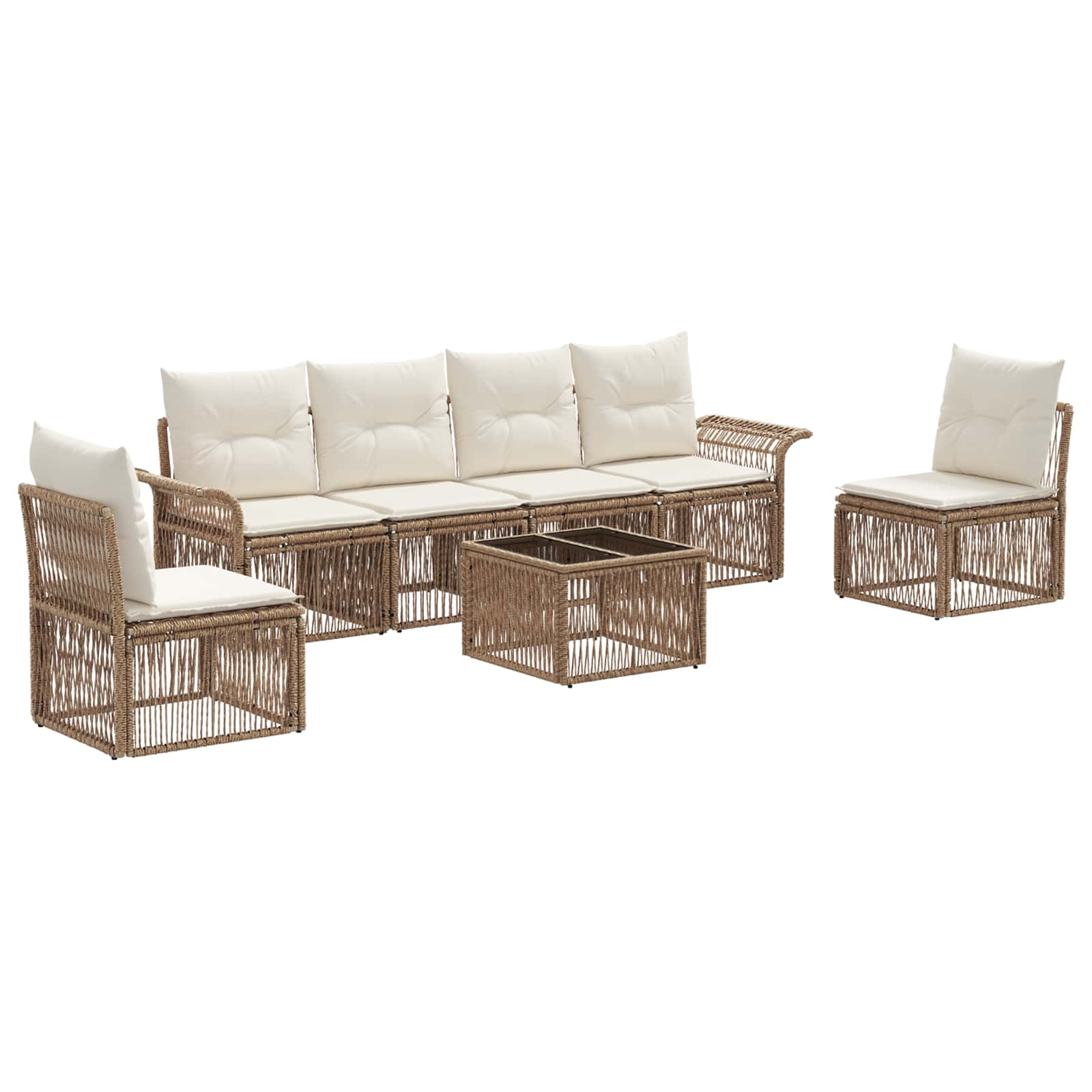 Conjunto de sofás de jardín 7 pcs Beige ratán sintético