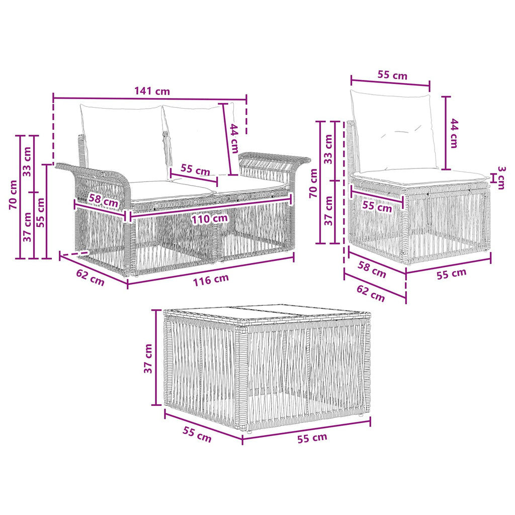 Conjunto de sofás de jardín 9 pcs Gris ratán sintético