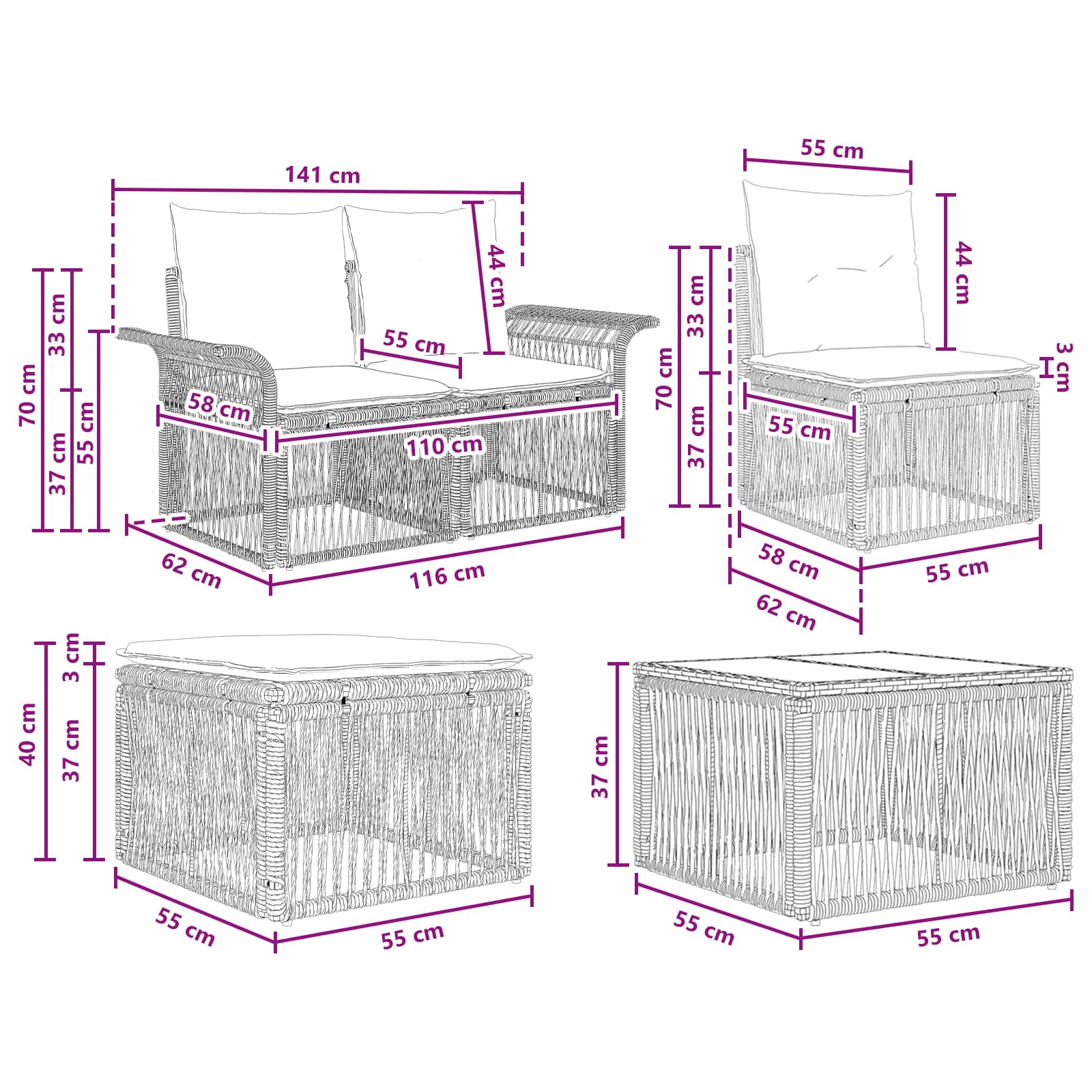 Conjunto de sofás de jardín 6 pcs Beige ratán sintético