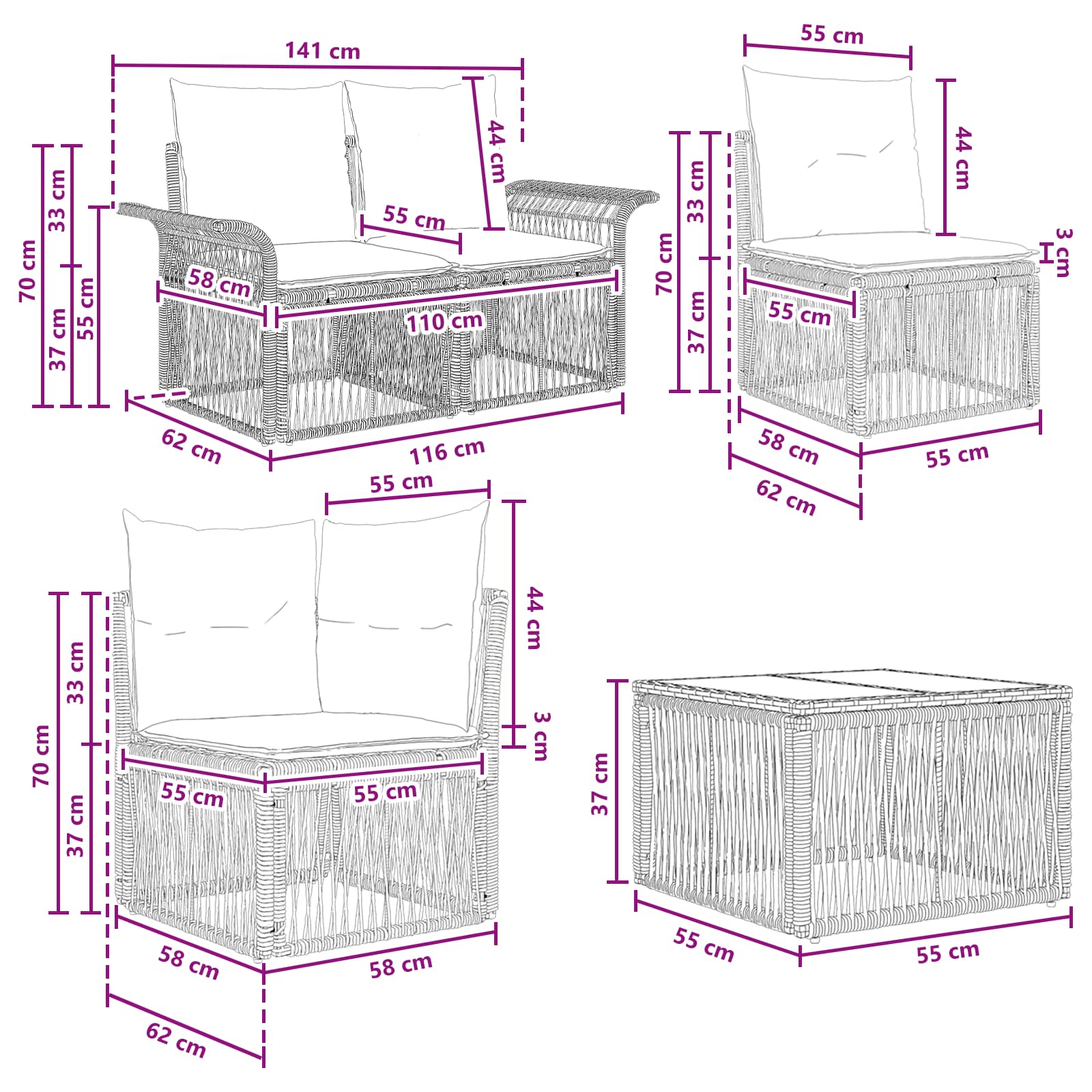 Conjunto de sofás de jardín 7 pcs Beige ratán sintético