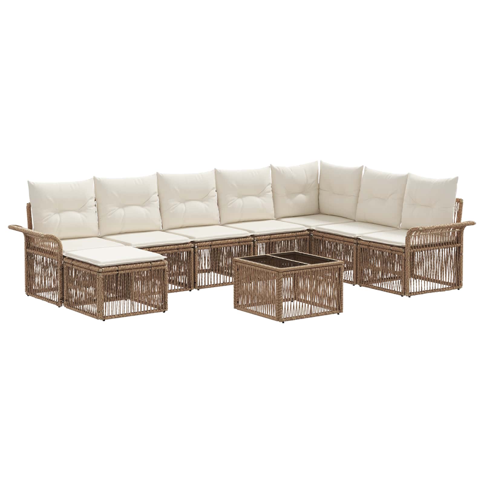 9-Piece Outdoor Sofa Set Beige Poly Rattan