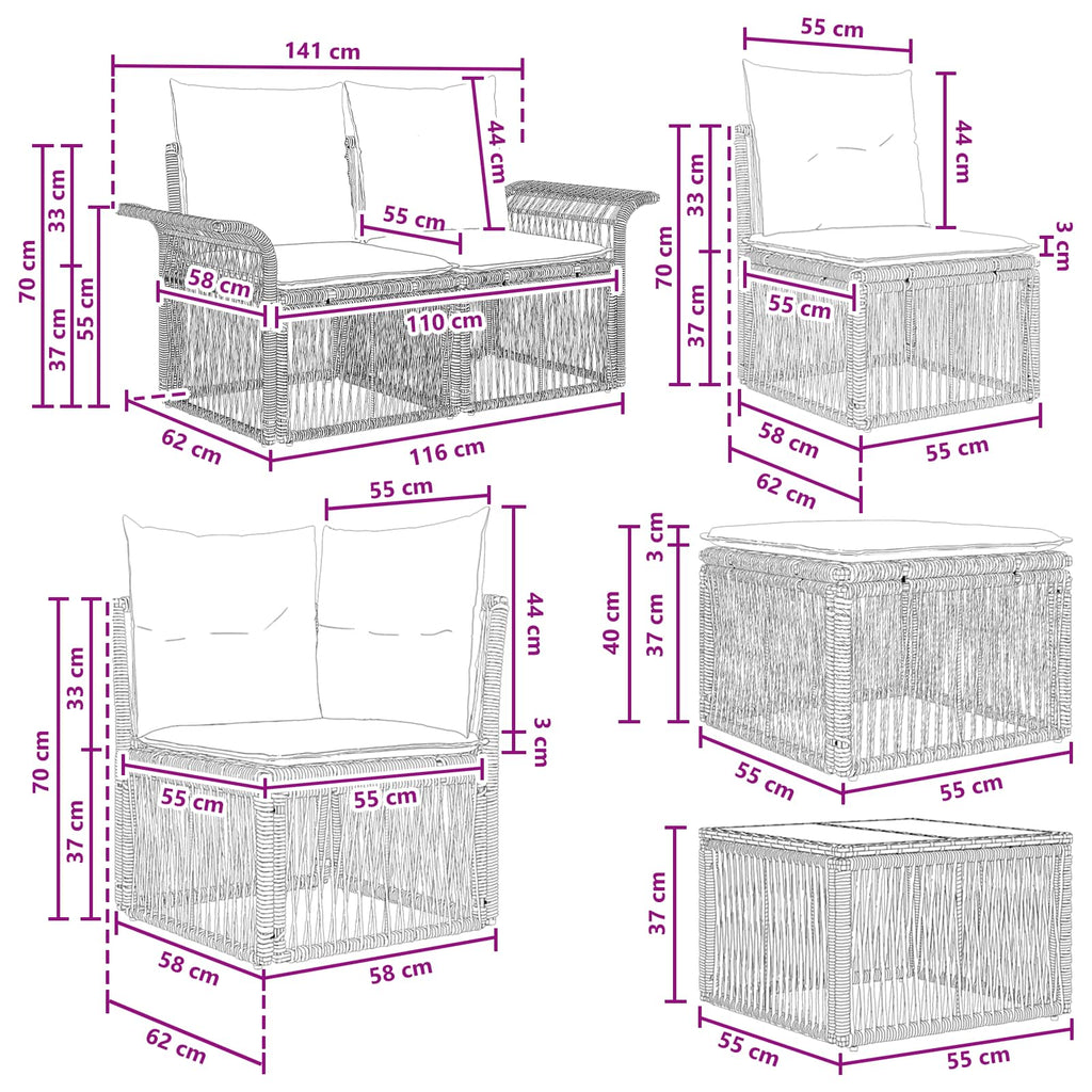 Conjunto de sofás de jardín 9 pcs Beige ratán sintético