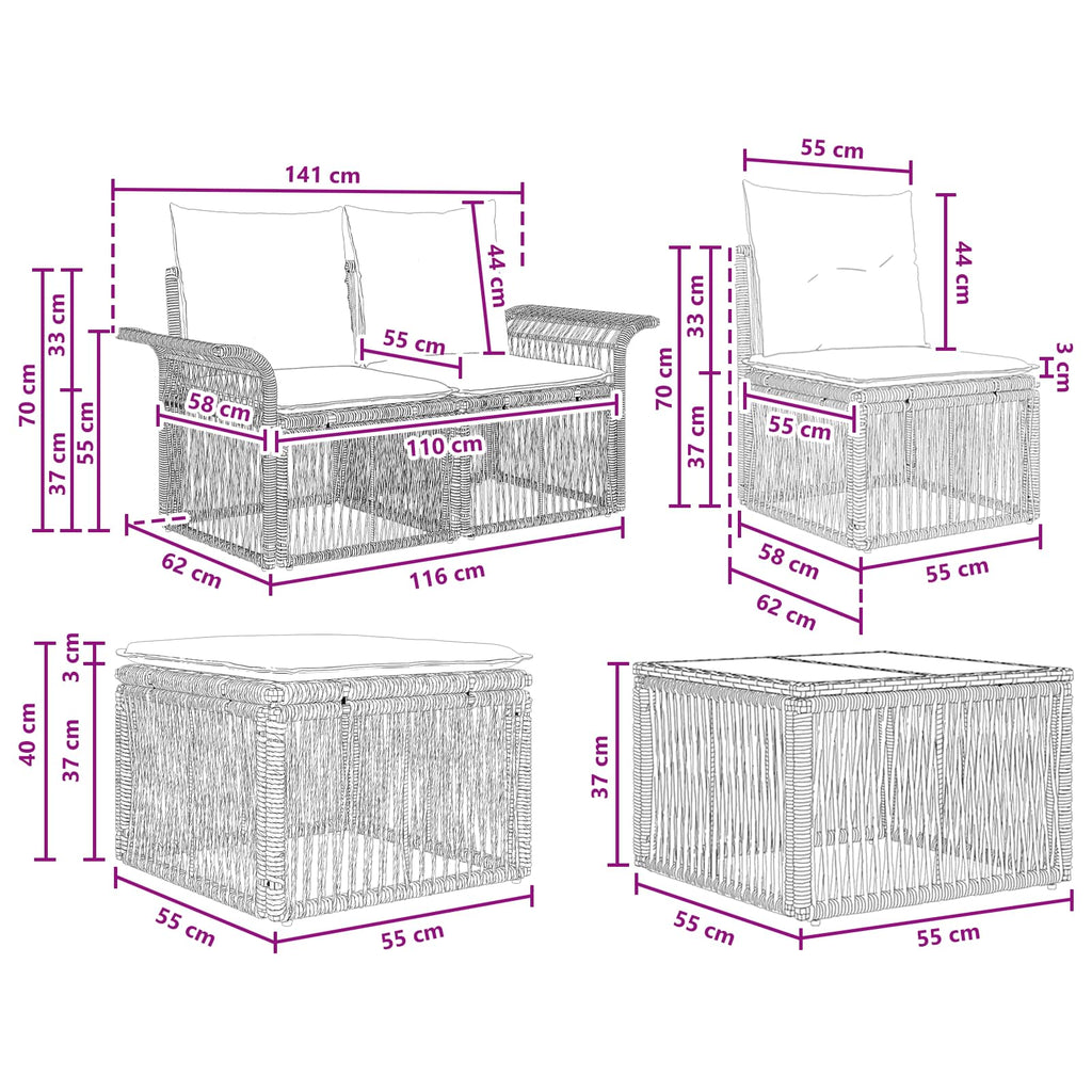 Conjunto de sofás de jardín 10 pcs Beige ratán sintético