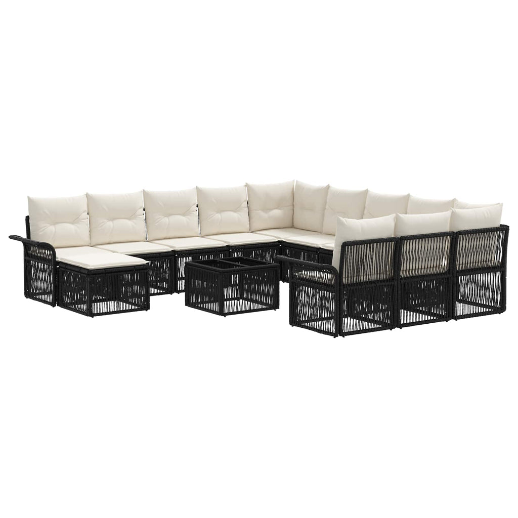 Conjunto de sofás de jardín 13 pcs Negro y Blanco Crema