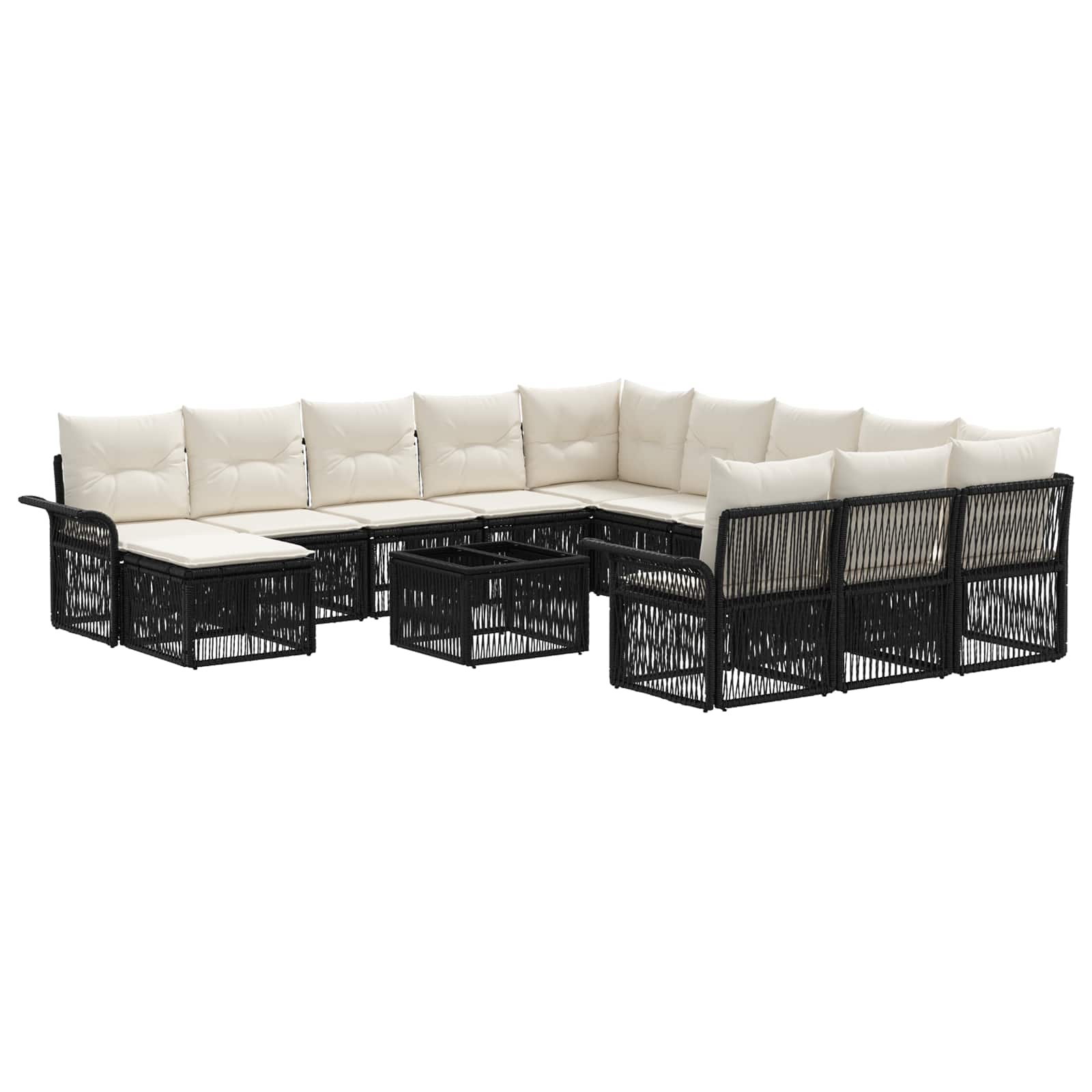 Conjunto de sofás de jardín 13 pcs Negro y Blanco Crema