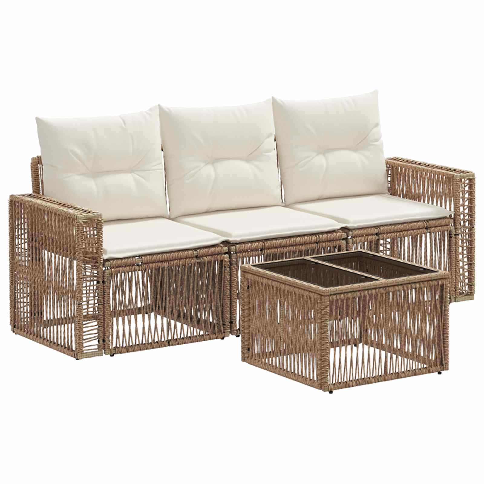 Conjunto de sofás de jardín 4 pcs Beige y blanco crema