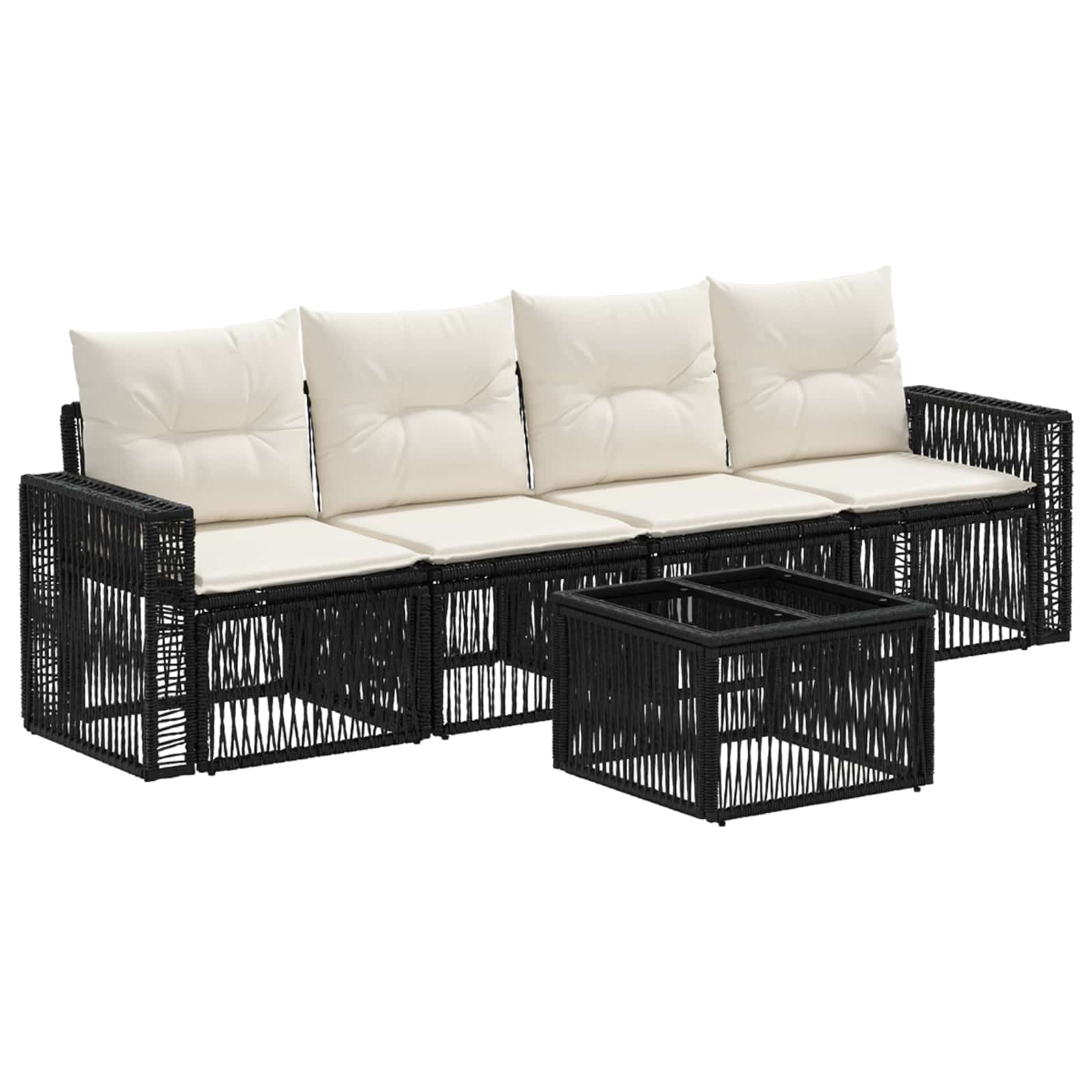 Conjunto de sofás de jardín 5 pcs Beige y blanco crema