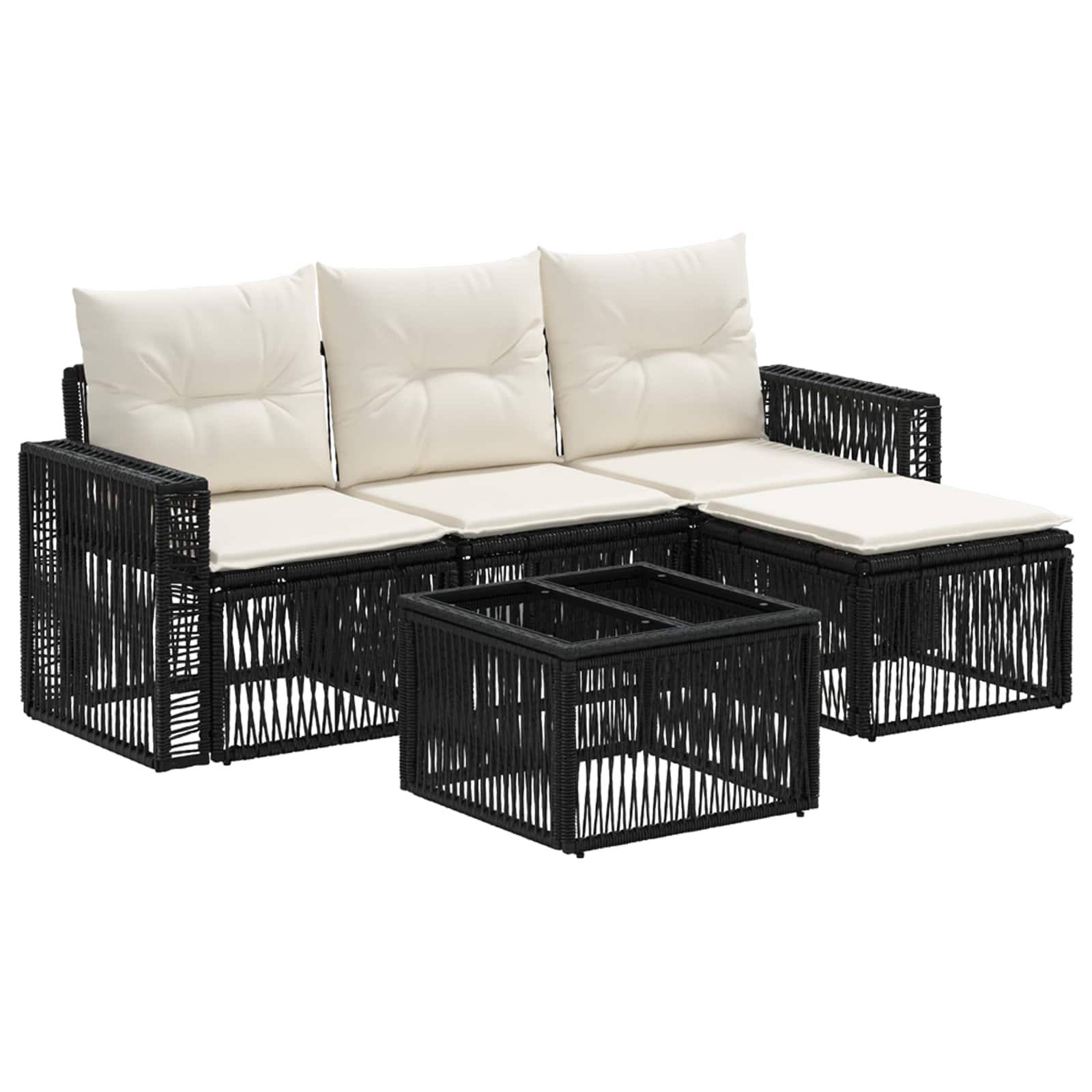 Conjunto de sofás de jardim 5 pcs Bege e branco-creme