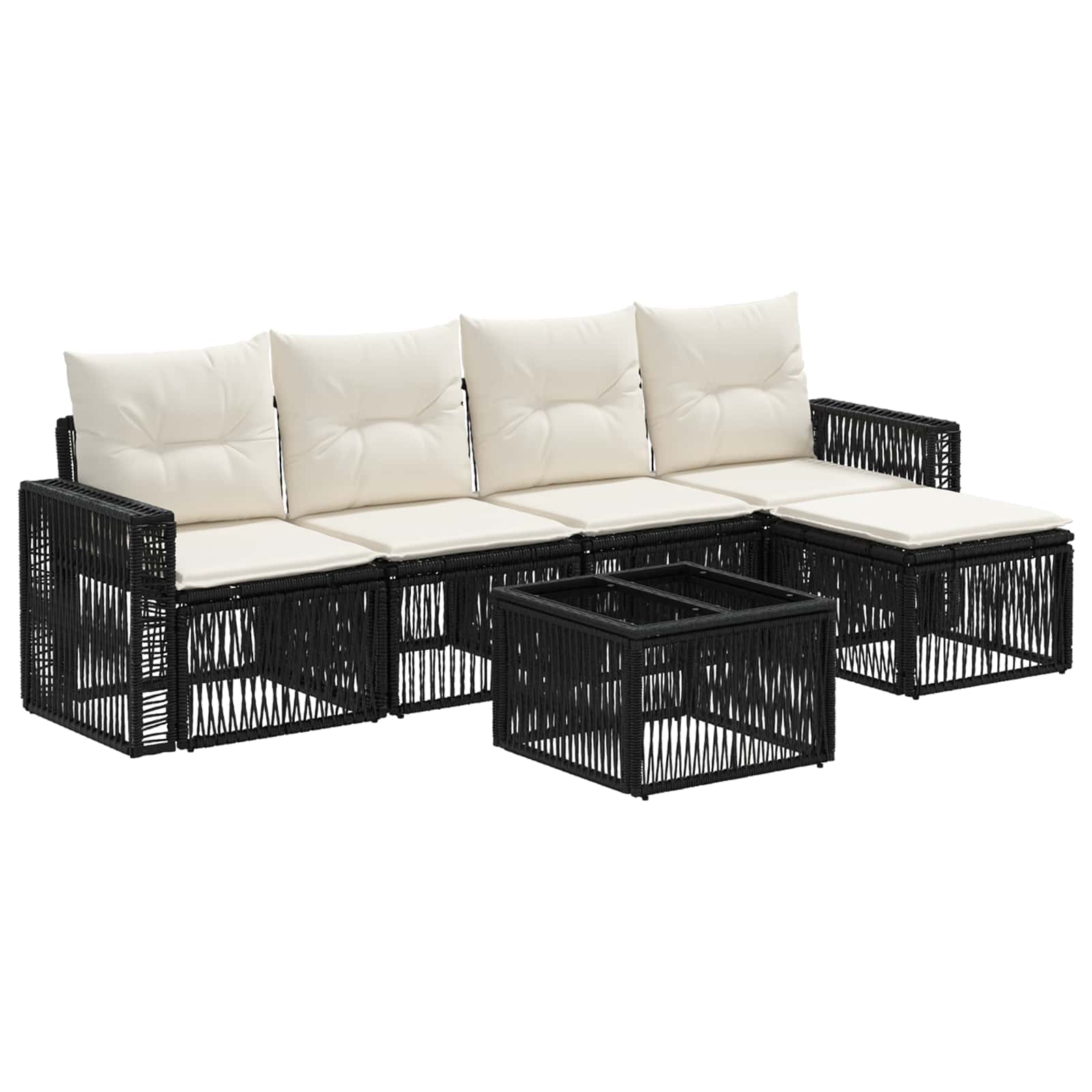 Conjunto de sofás de jardín 6 pcs Beige y blanco crema