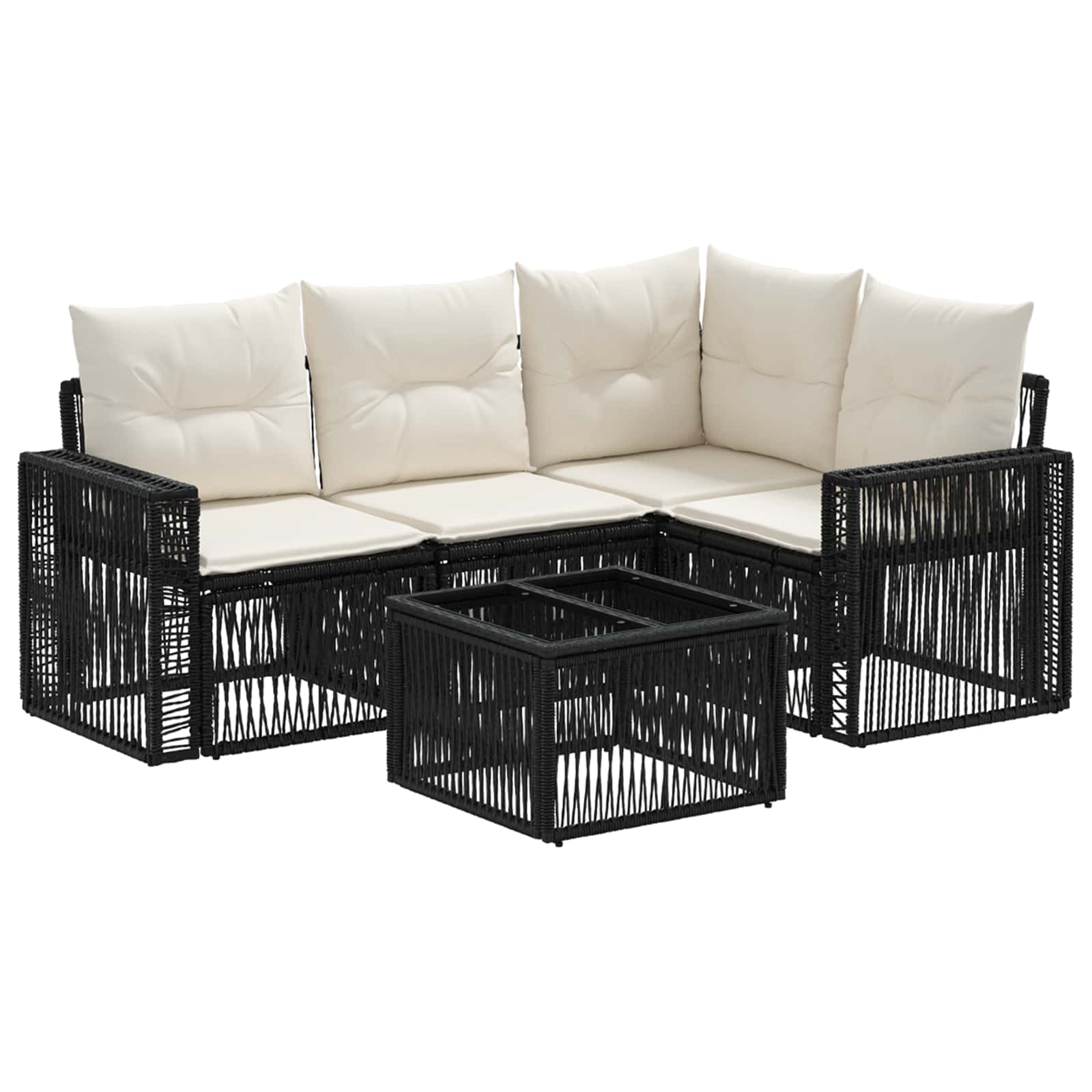 Conjunto de sofás de jardim 5 pcs Bege e branco-creme
